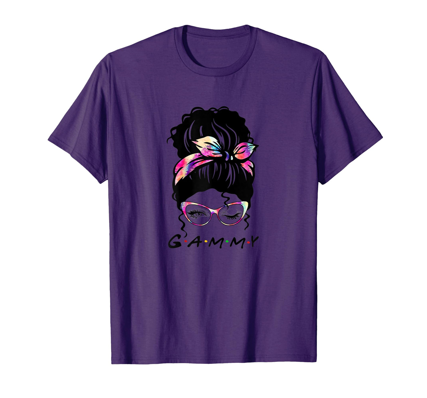 Womens Messy Hair Bun Gammy Life Wink Eye Tie Dye Mothers Day T-Shirt