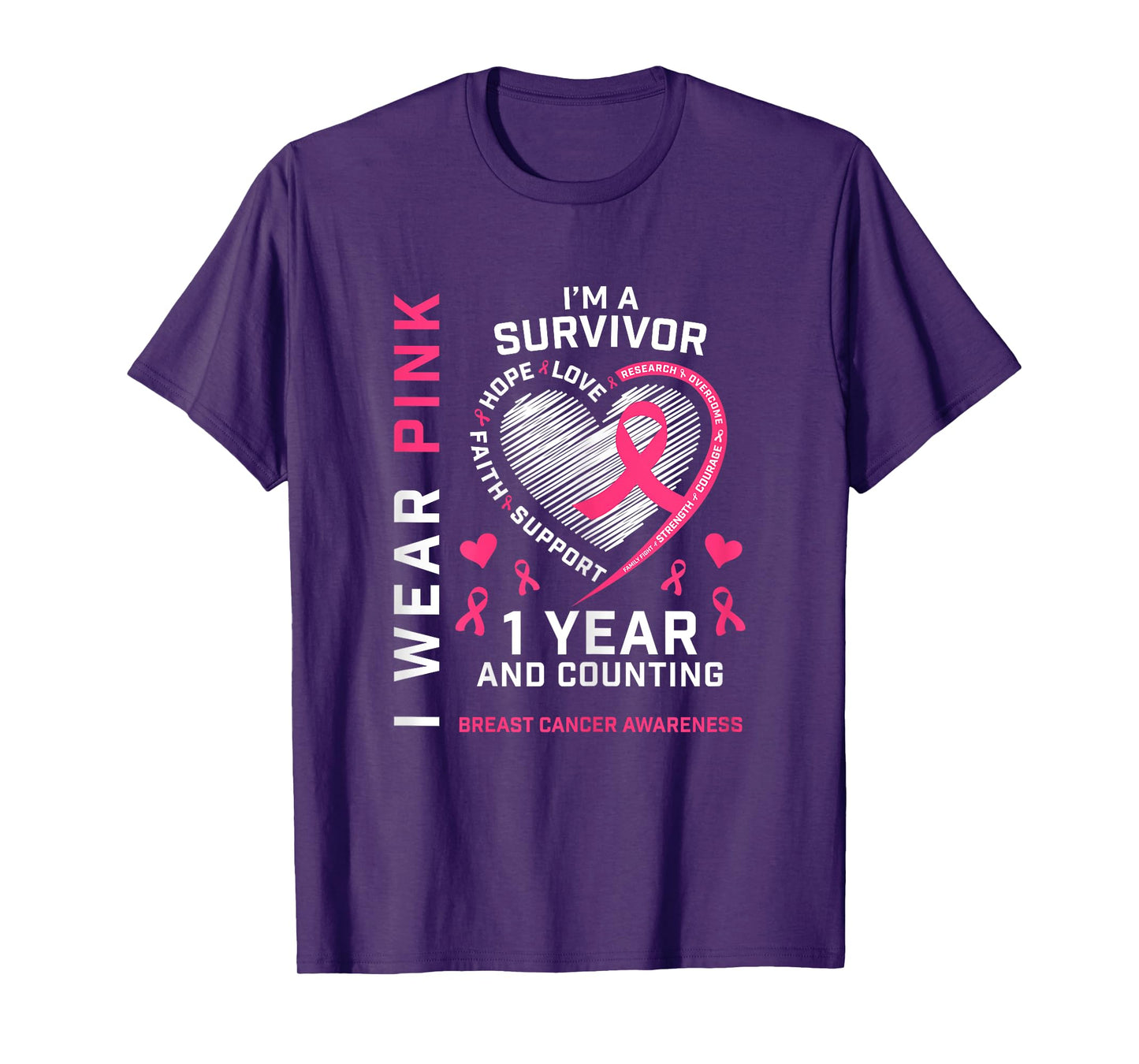 1 Year Cancer Free Mom Pink Awareness Breast Cancer Survivor T-Shirt