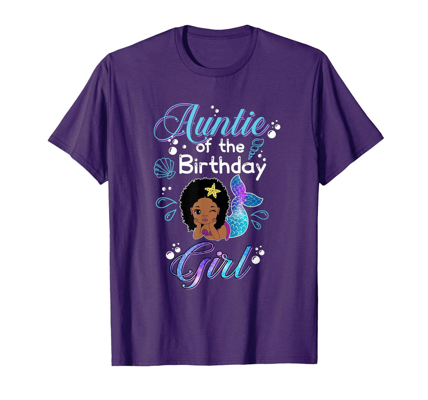 Auntie Of The Birthday Mermaid African American Kids Women T-Shirt