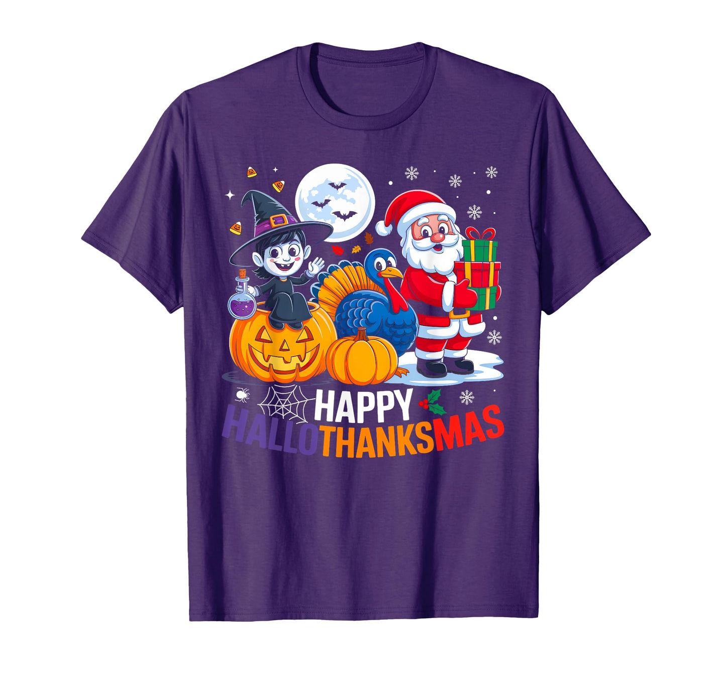 Happy Hallothanksmas Funny Halloween Thanksgiving Christmas T-Shirt