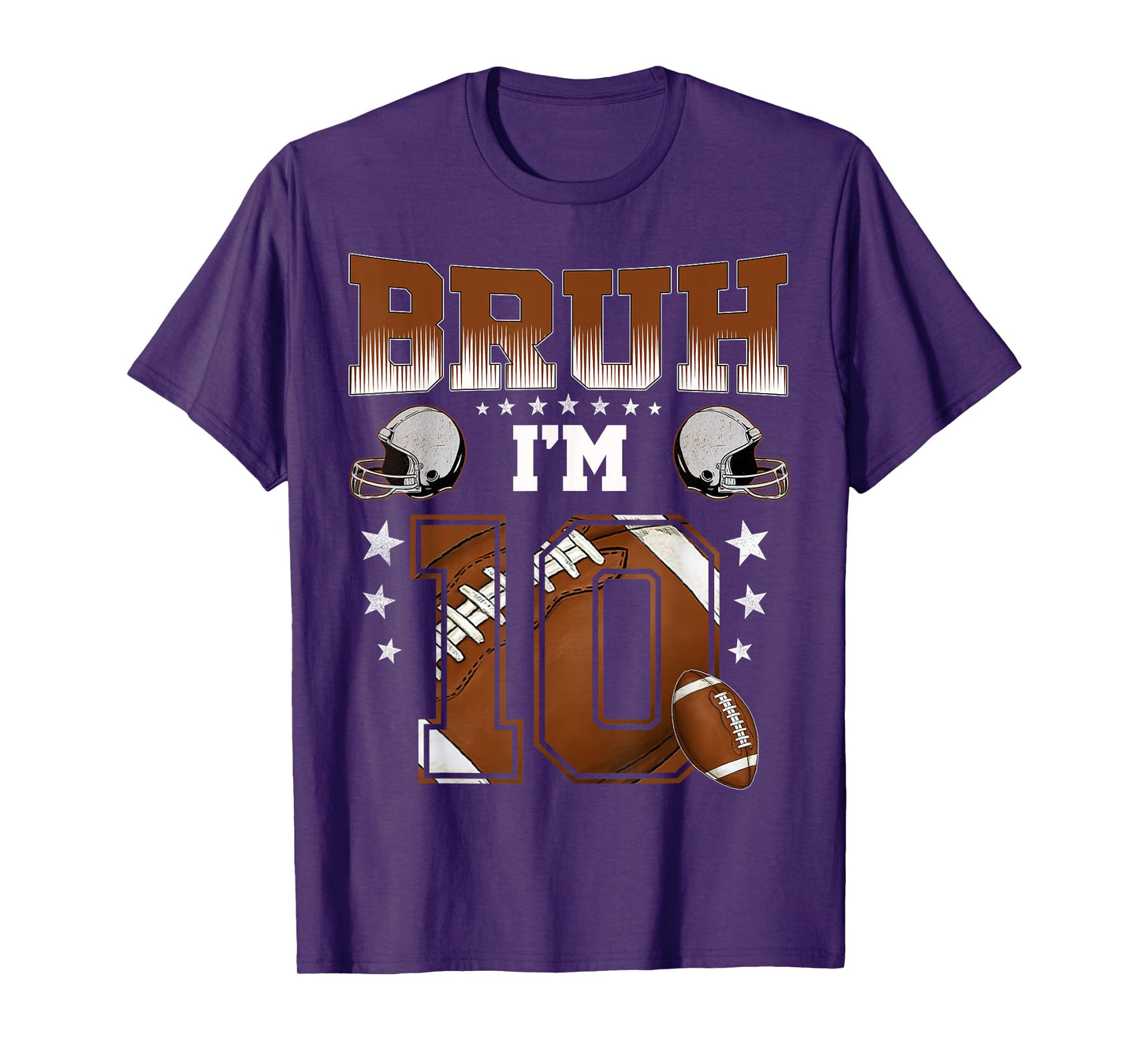 10th Birthday Boy Football Player Bruh I'm 10 Year Old Kids T-Shirt