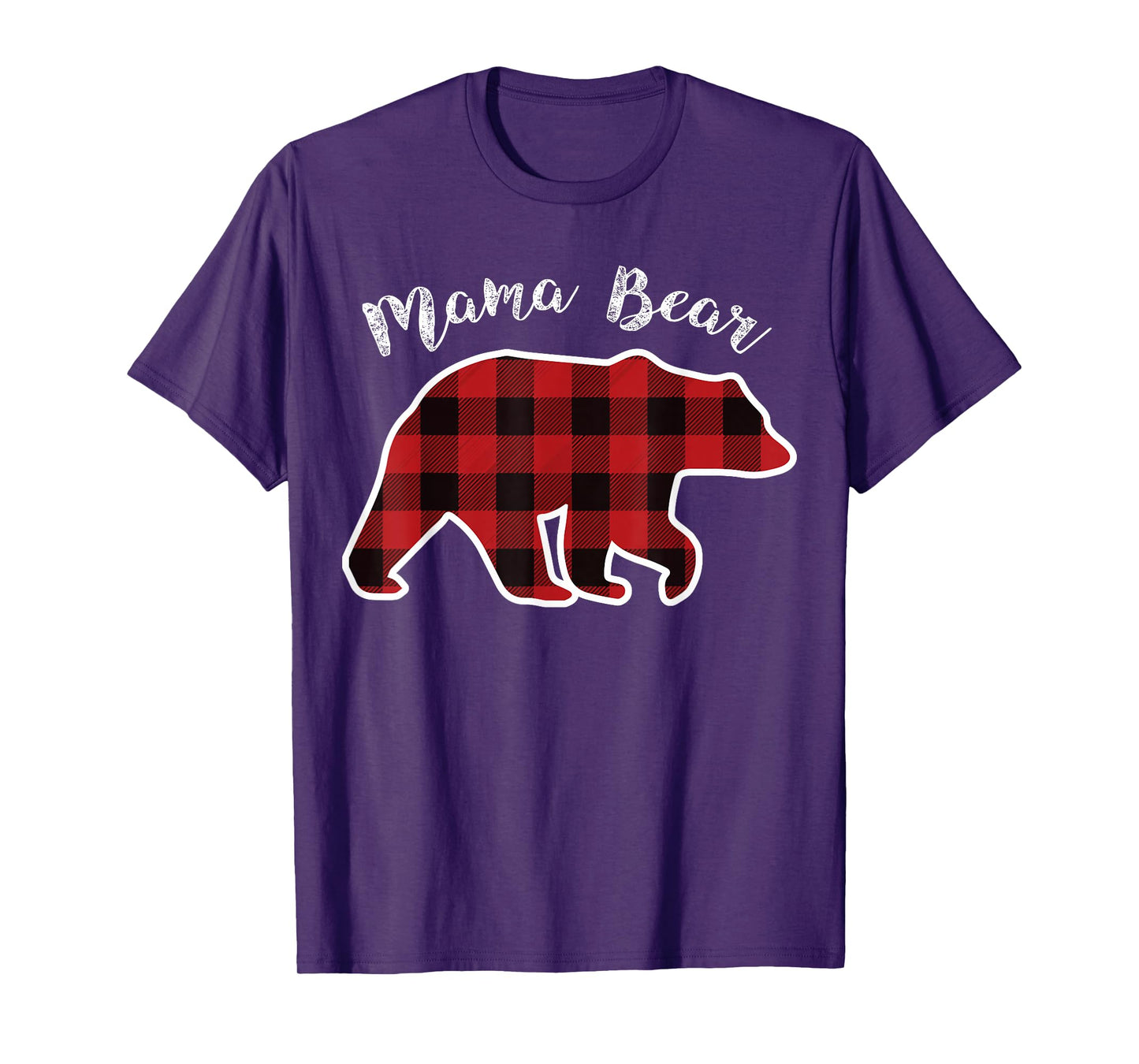 MAMA BEAR | Women Red Plaid Christmas Pajama Family Mom Gift T-Shirt