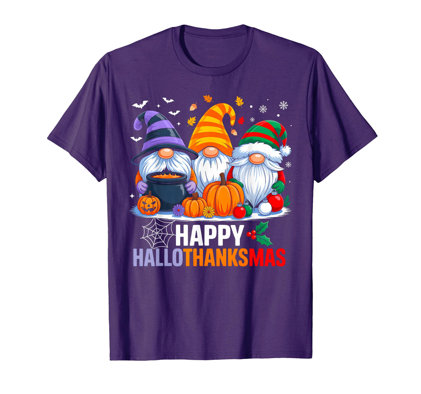 Gnomes Halloween Thanksgiving Christmas Happy Hallothanksmas T-Shirt