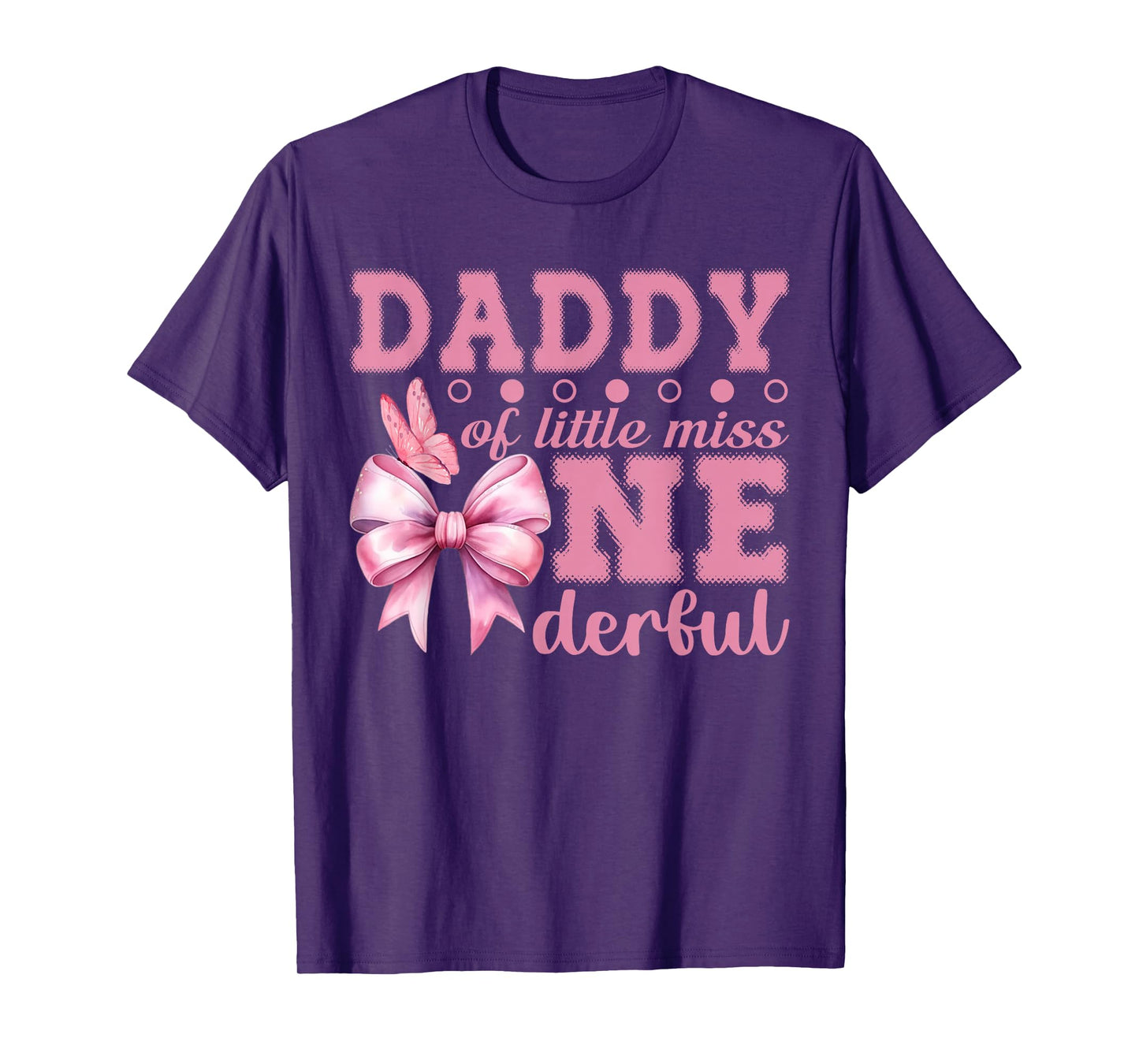Daddy of Little Miss Onederful First Birthday Pink Bow T-Shirt