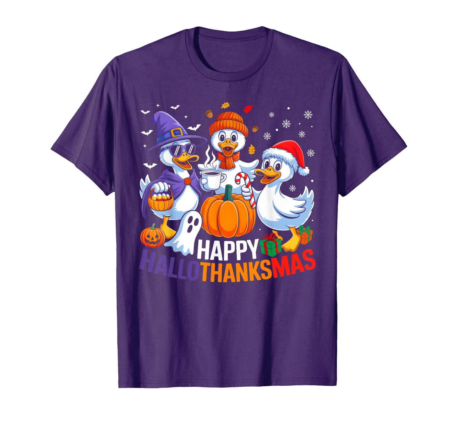 Duck Halloween Thanksgiving Christmas Happy Hallothanksmas T-Shirt