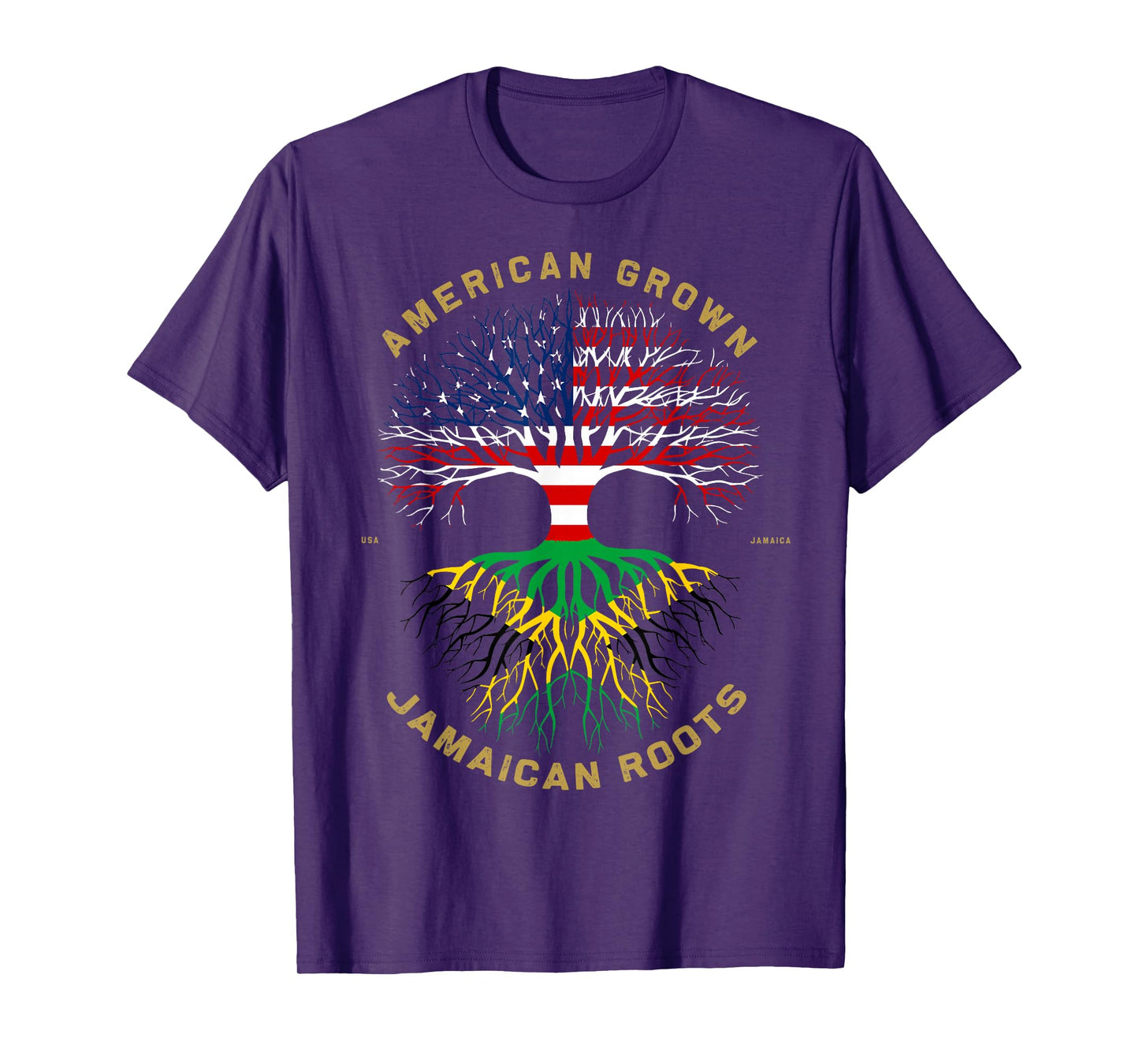American Grown With Jamaican Roots Tree Vintage USA Flag T-Shirt