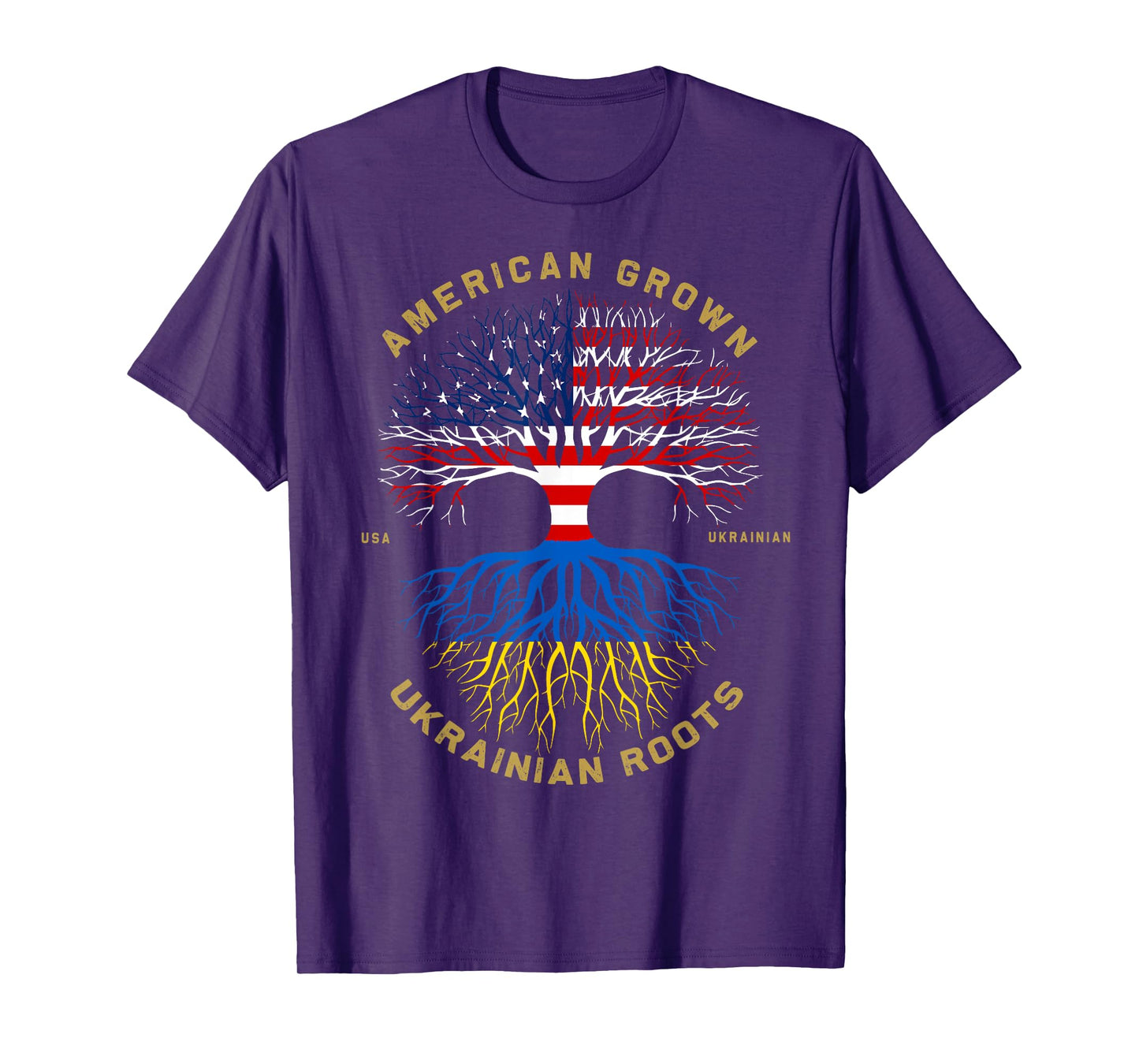 American Grown With Ukrainian Roots Tree Vintage USA Flag T-Shirt for Women Kids Men
