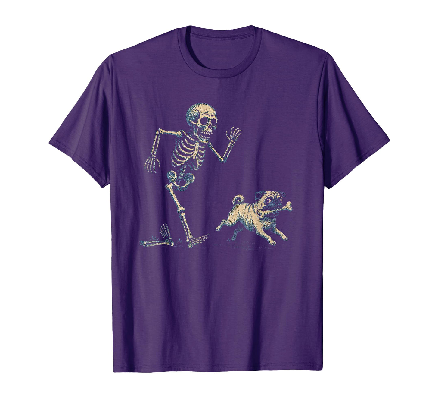 Funny Skeleton Chasing Pug Halloween Dog Mom Pug Lover T-Shirt