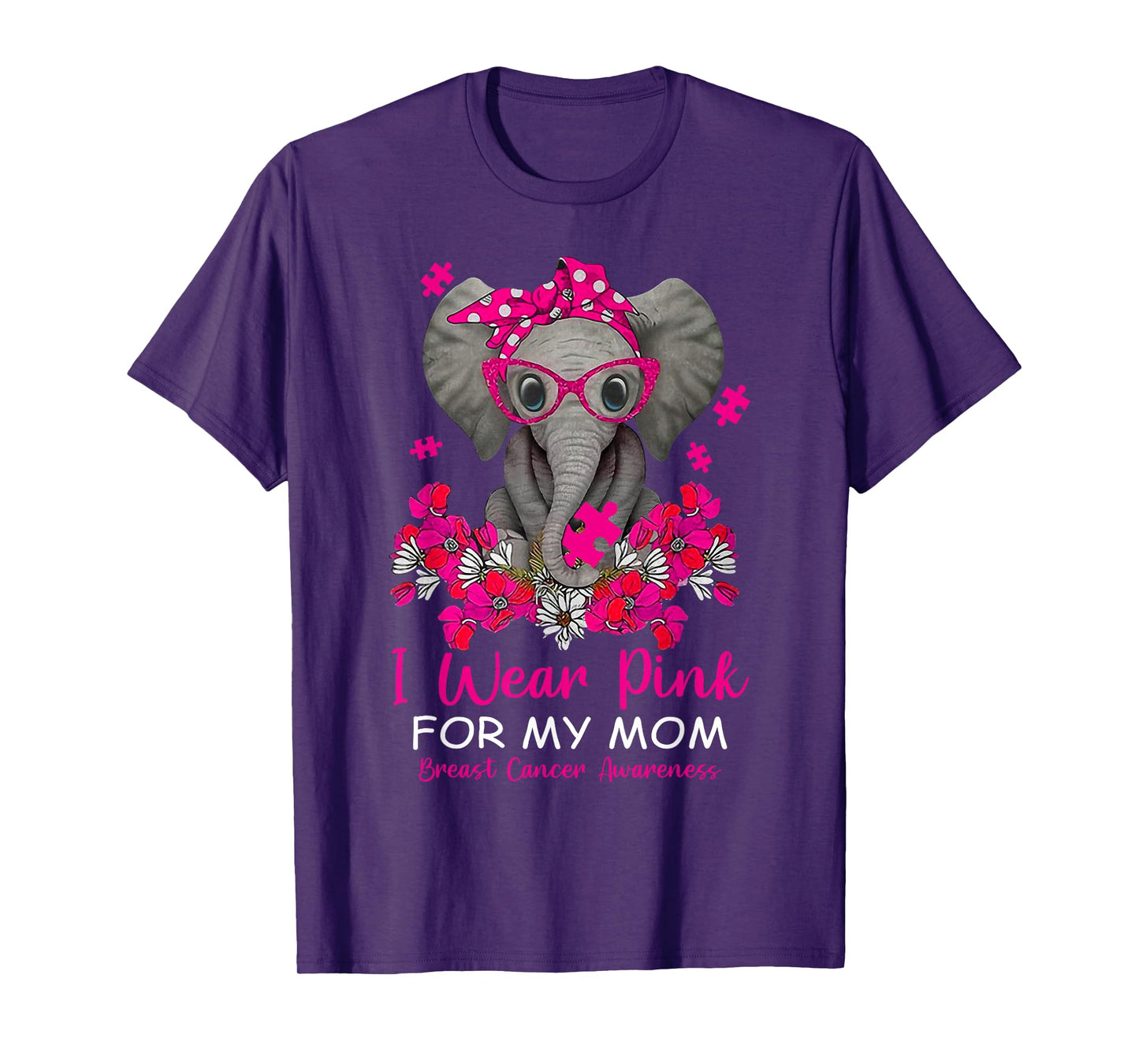 I Wear Pink For My Mom Elephant Breast Cancer Awareness Gift T-Shirt