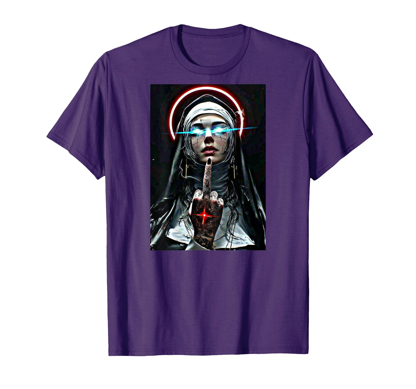 #snirt Hot Nun T-Shirt with Motif Nun Showing Middle Finger T-Shirt