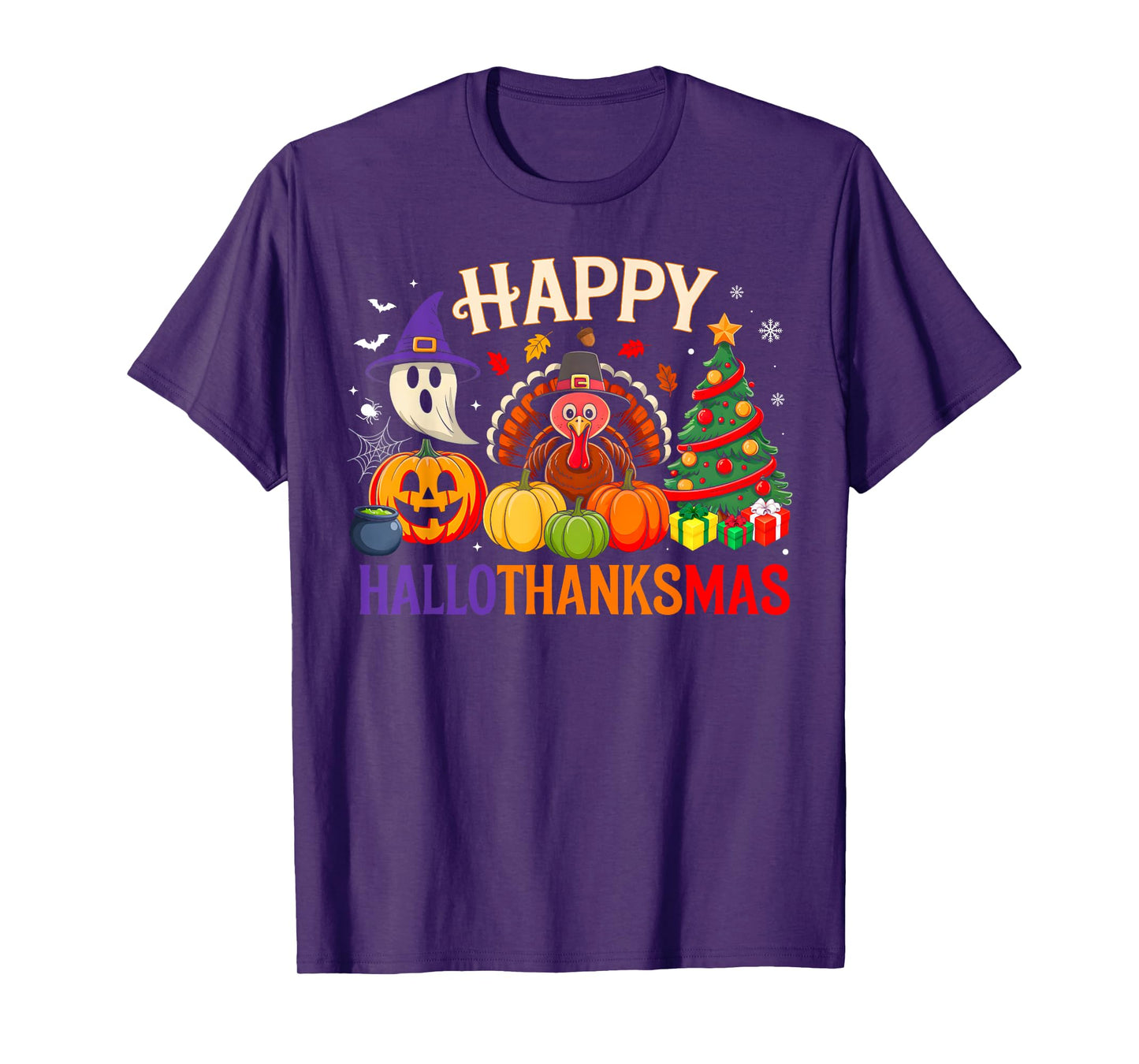 Funny Halloween Thanksgiving Christmas Happy Hallothanksmas T-Shirt