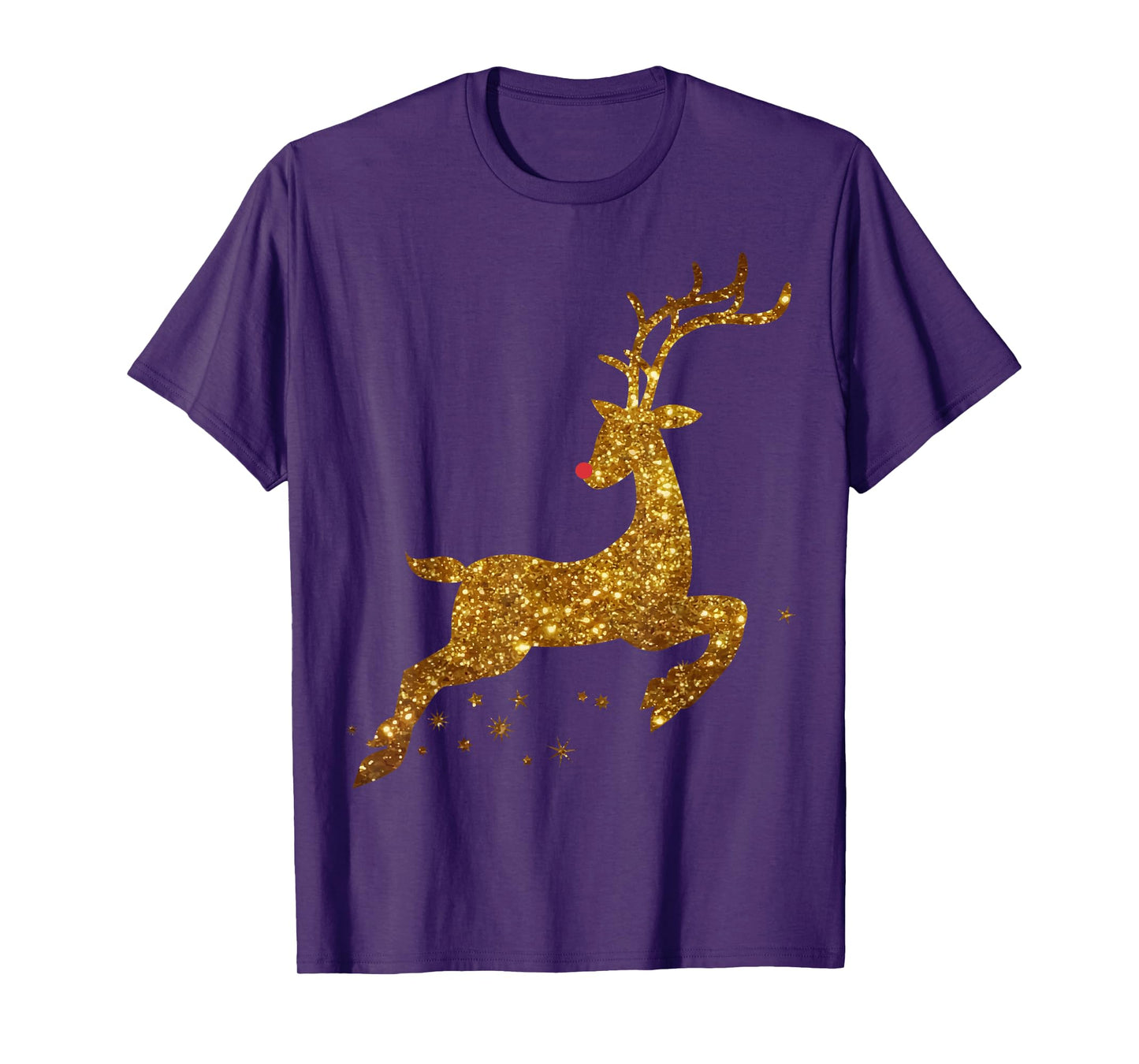 Womens Christmas Reindeer T-Shirt Cute womens gold faux T-Shirt
