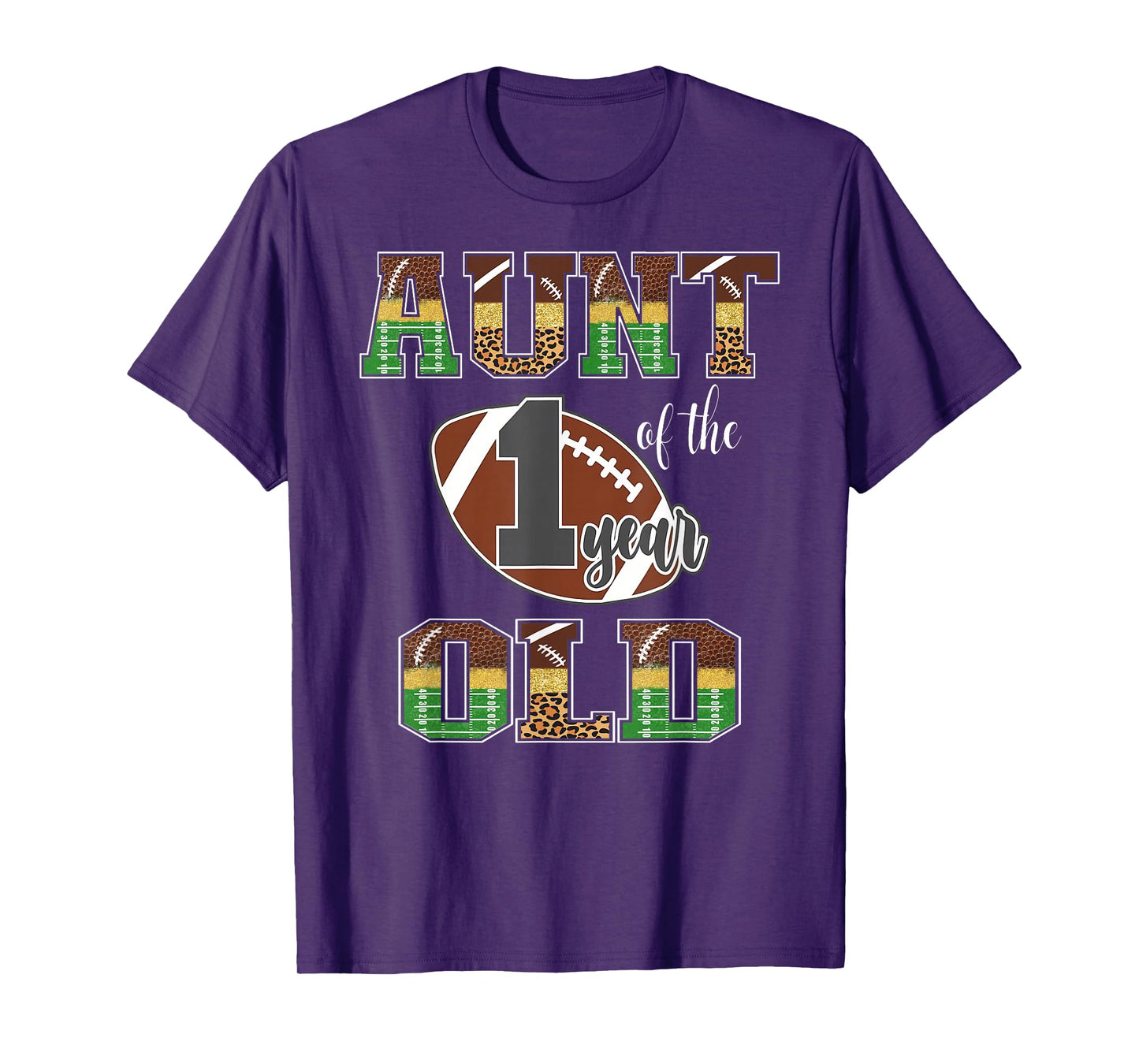 Aunt Of The 1 Year Old Football 1St Year Down Birthday T-Shirt
