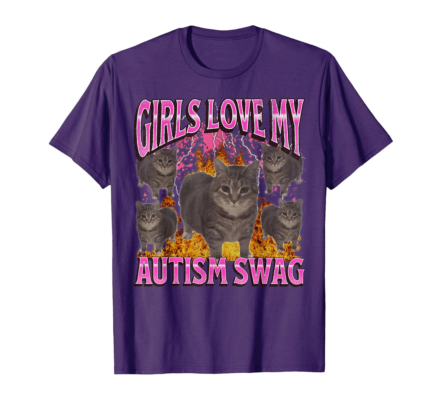 Girls Love My Autism Swag Funny Cat Meme Bootleg Graphic T-Shirt