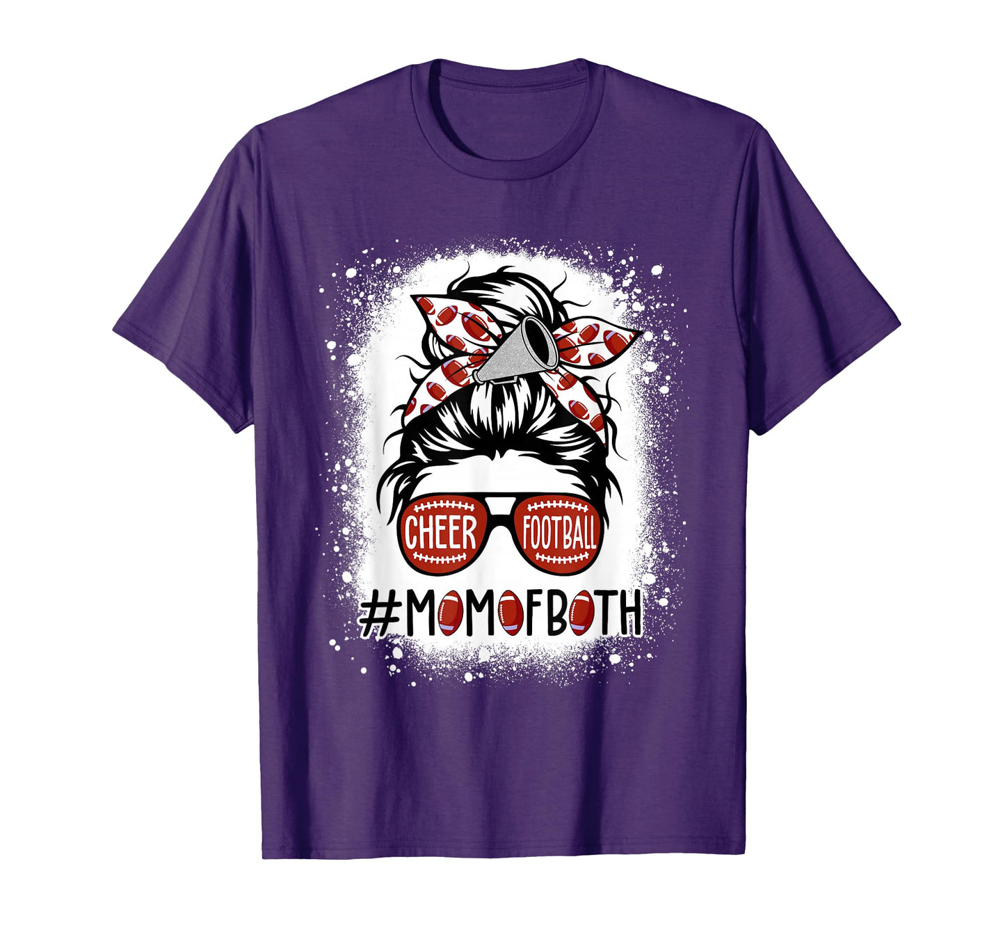 Cheer Football Cheerleading Mom Of Both Messy Hair Bun T-Shirt