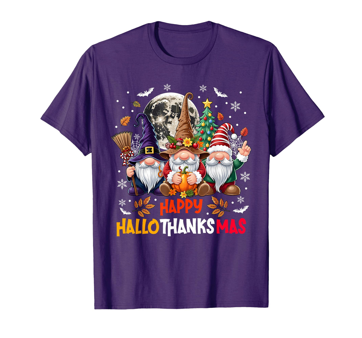 Gnome Hallothanksmas Halloween Thanksgiving Christmas T-Shirt