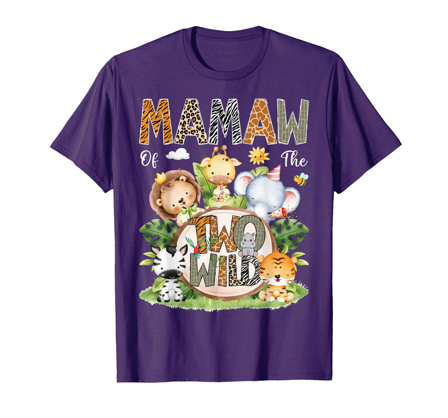 Mamaw Of The Two Wild 2Nd Birthday Kids Safari Jungle T-Shirt