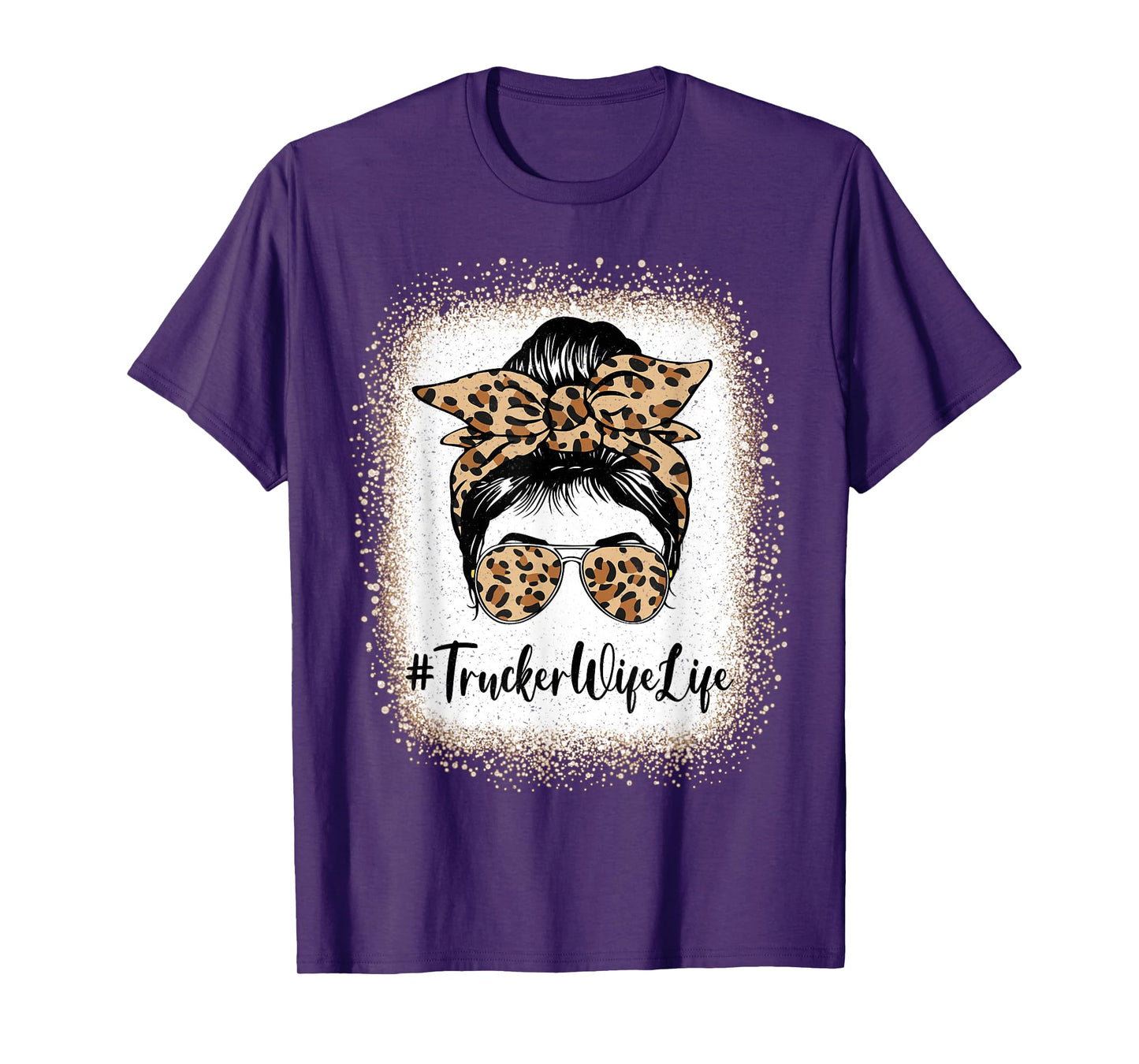 Trucker Wife Life Bleached Leopard Messy Bun Mother's day T-Shirt