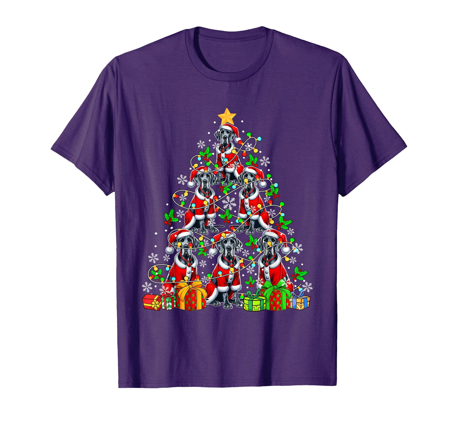 Group Santa Great Danes As Xmas Tree Colorful Lights Owner T-Shirt