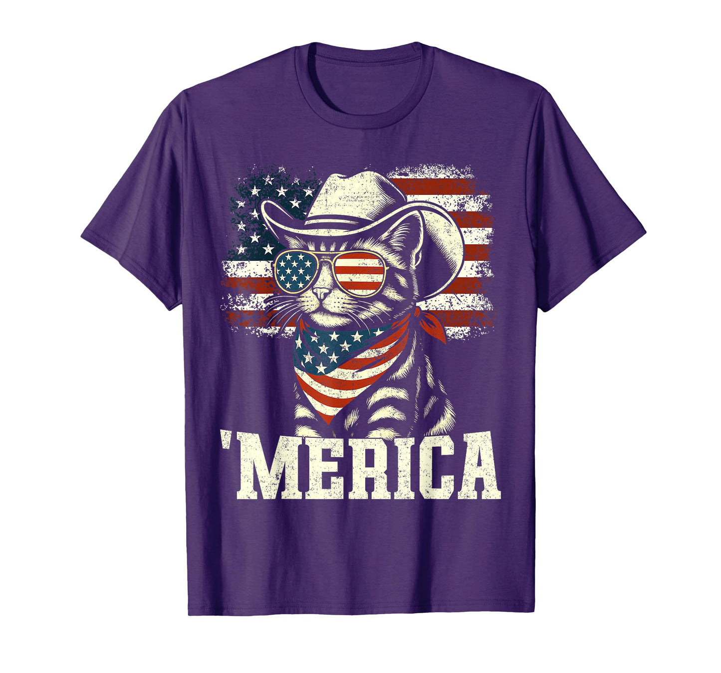 'Merica USA American Flag Patriotic 4th of July Cat 'Merica T-Shirt