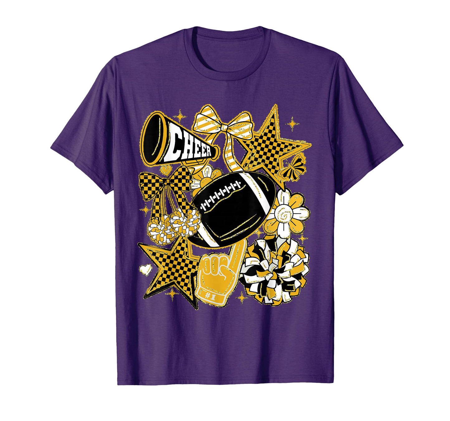 Coquette Bow Football Gold Black Game Cheer Mom Touchdown T-Shirt