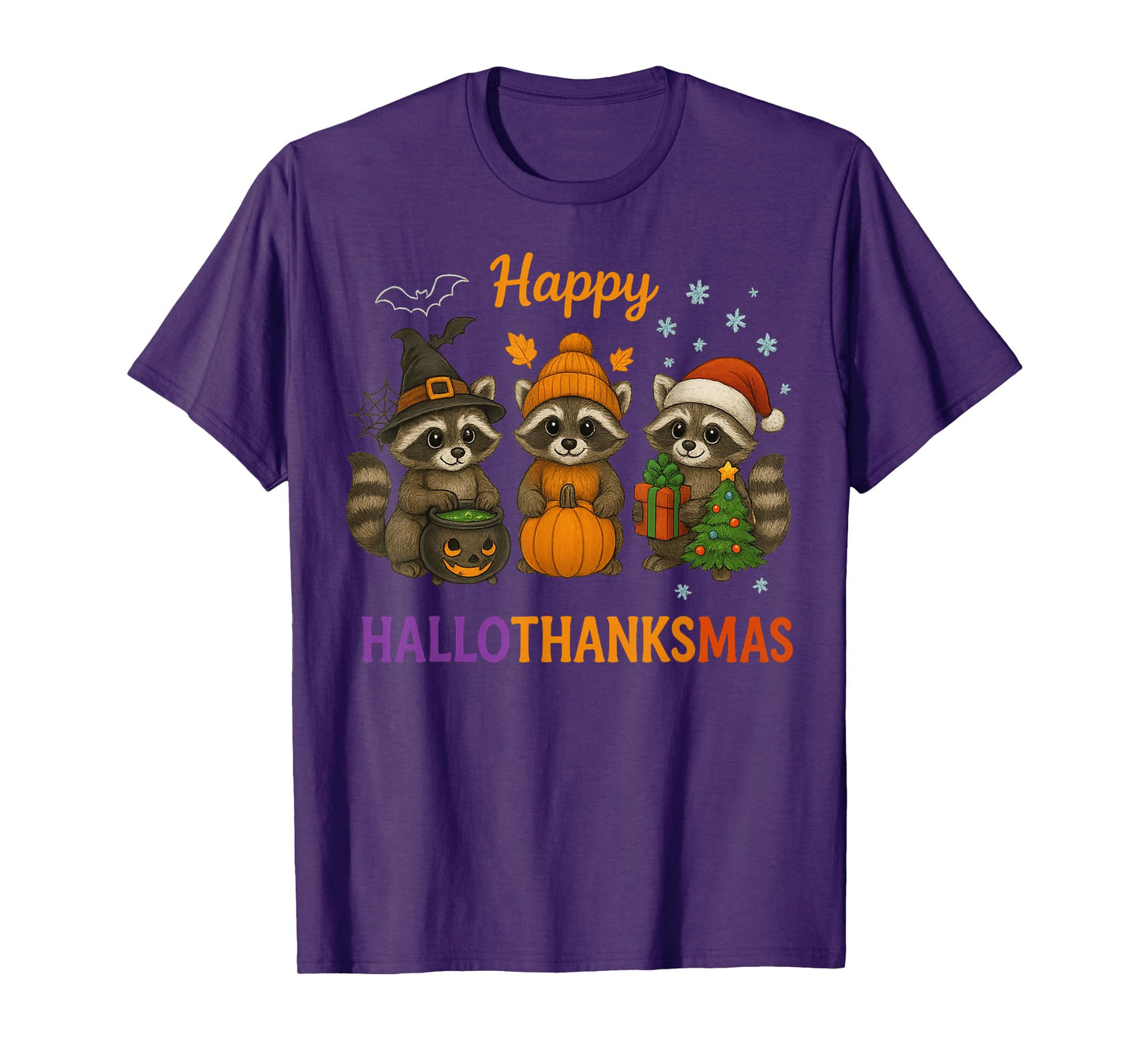 Happy Hallothanksmas Raccoon Halloween Christmas T-Shirt