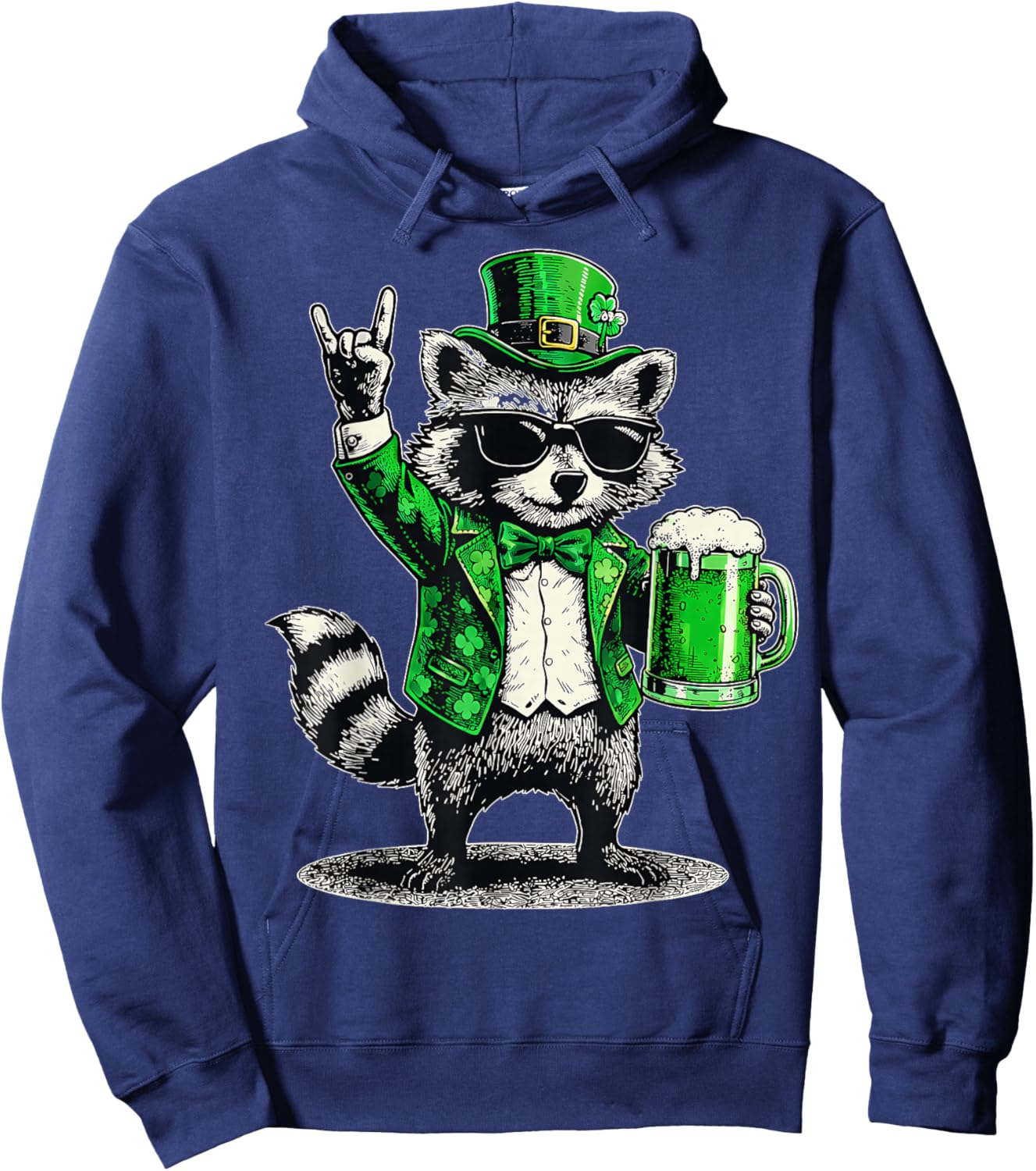 Funny Raccoon Leprechaun Beer St Patty's St Patricks Day Men T-Shirt - Hoodie | Navy