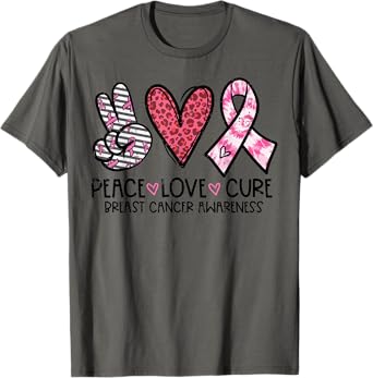 Breast Cancer Peace Love Cure Awareness Ribbon Women Men Kid T-Shirt