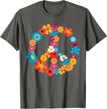 Peace Love Shirt | 60's 70's Hippie Costume Colorful Flowers T-Shirt