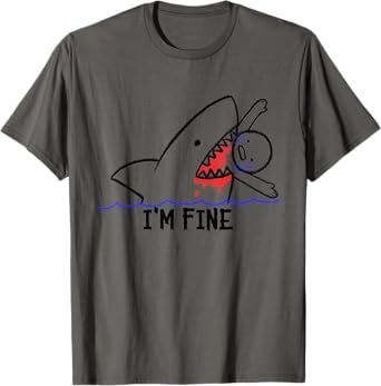 I'm Fine Shark Attack Bloody Funny Man Eating Stick Person T-Shirt