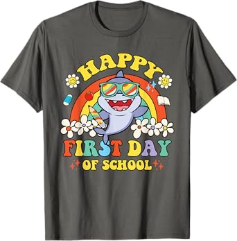 Groovy Happy First Day Of School Cute Shark Rainbow T-Shirt