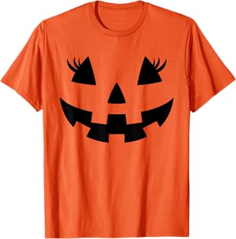 Jack O Lantern Face Pumpkin Eyelashes Hallowen Costume Funny T-Shirt
