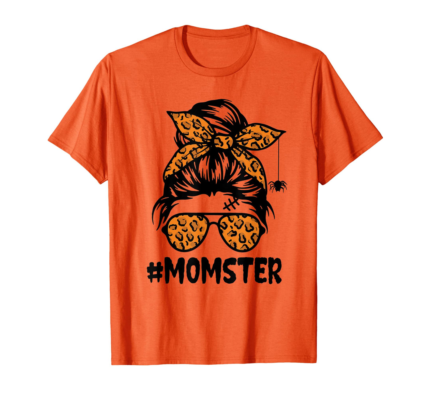 Momster Shirt for Women Halloween Mom Messy Bun Leopard T-Shirt