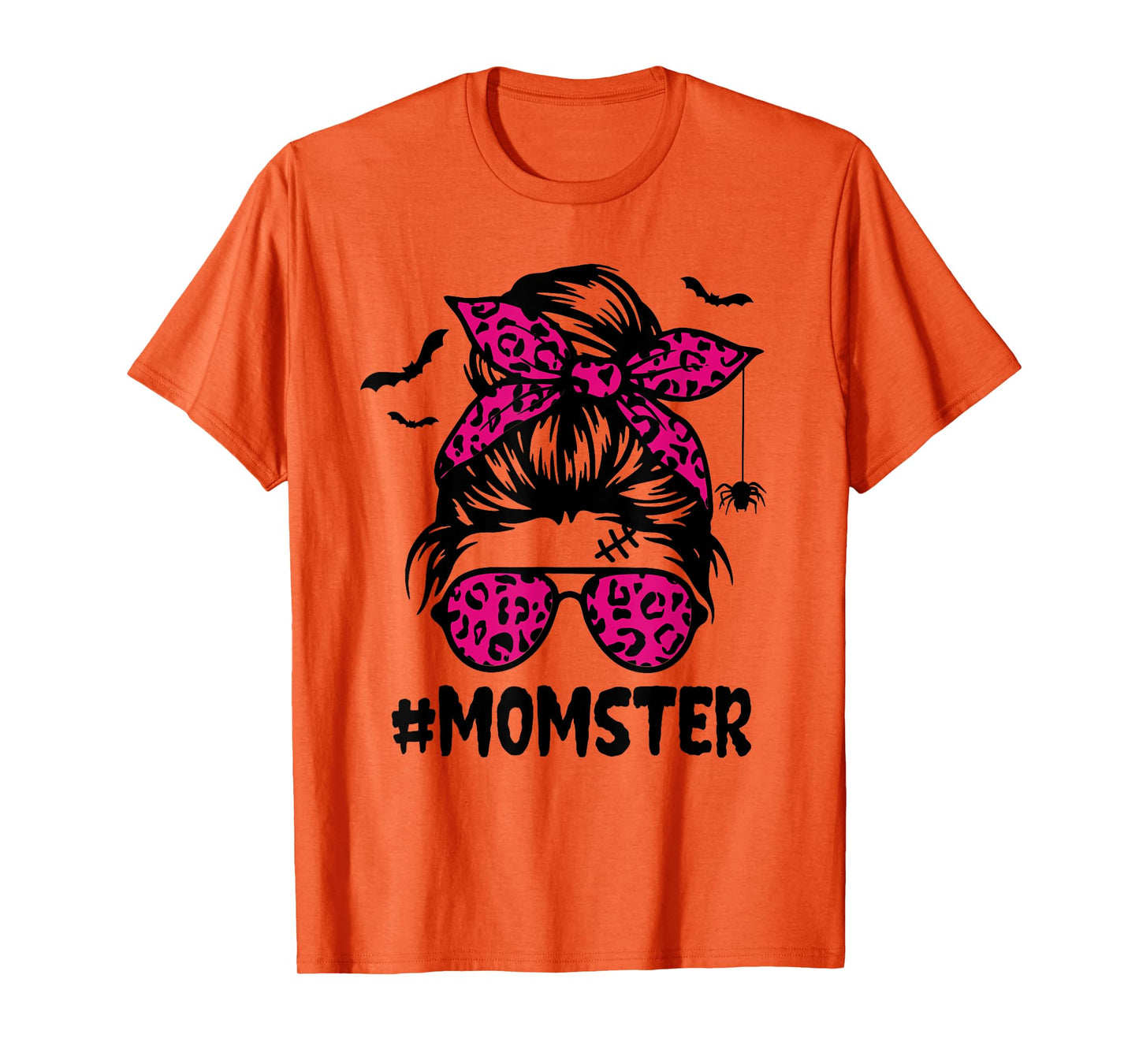Momster Shirt for Women Halloween Mom Messy Bun Leopard T-Shirt