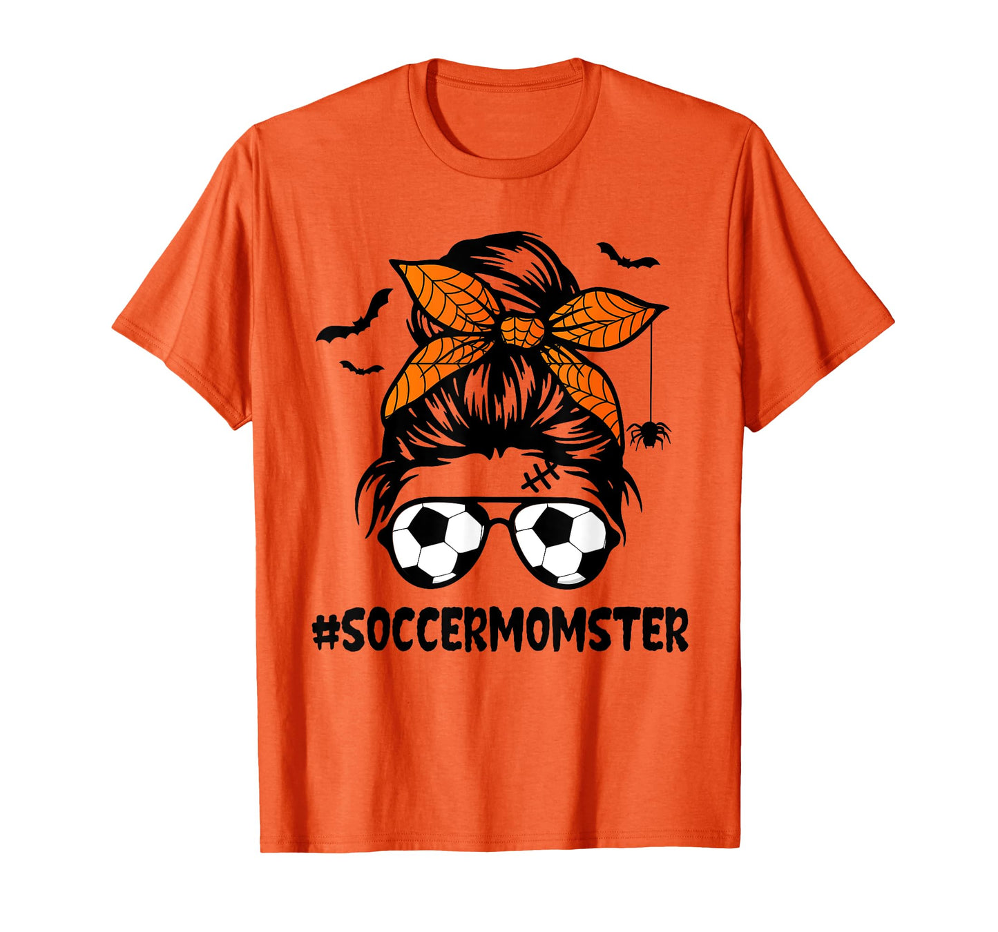 Soccer Momster for Women Halloween Mom Messy Bun Hair T-Shirt