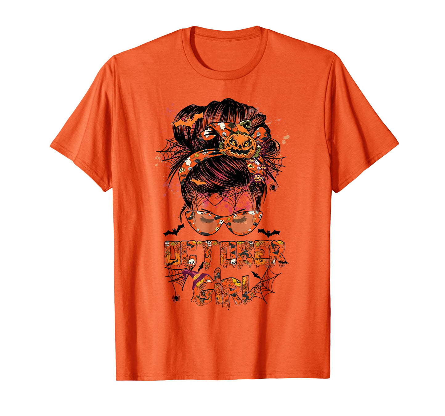 Women October girl Messy bun hair october birthday halloween T-Shirt
