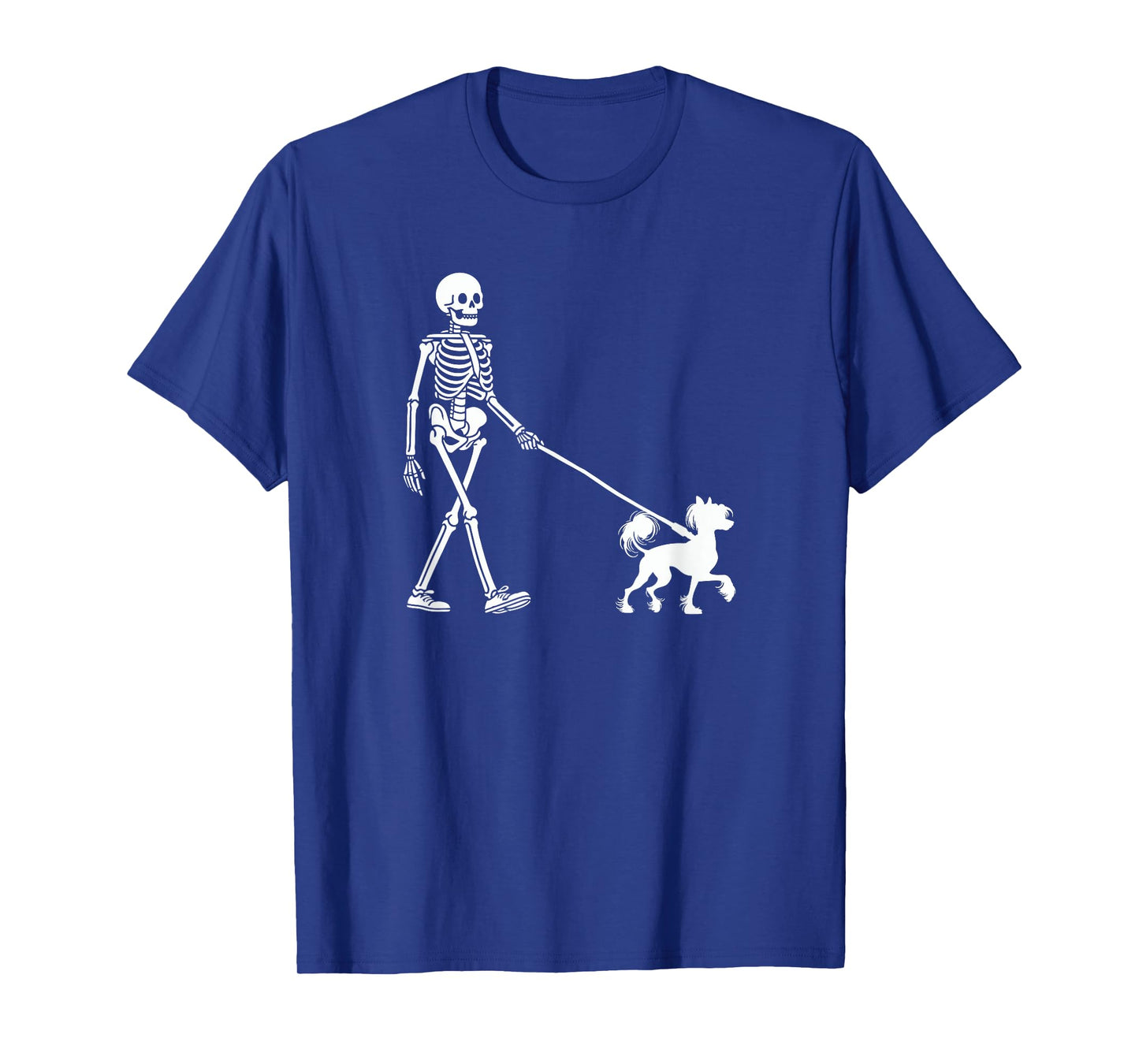Skeleton Walking a Dog Chinese Crested Dog Halloween Outfit T-Shirt