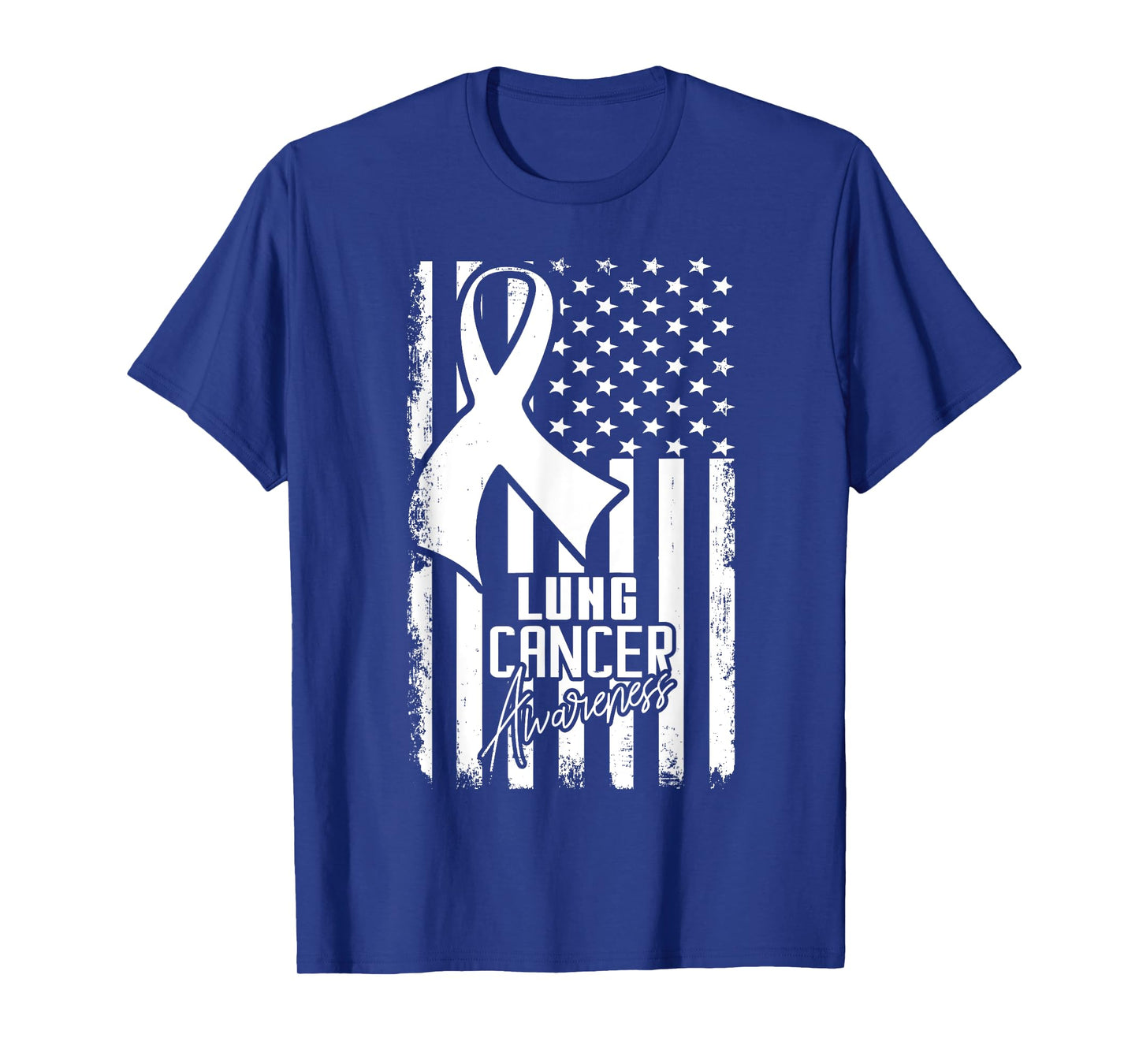 Lung Cancer Awareness American Flag White Ribbon Women Kids Men T-Shirt