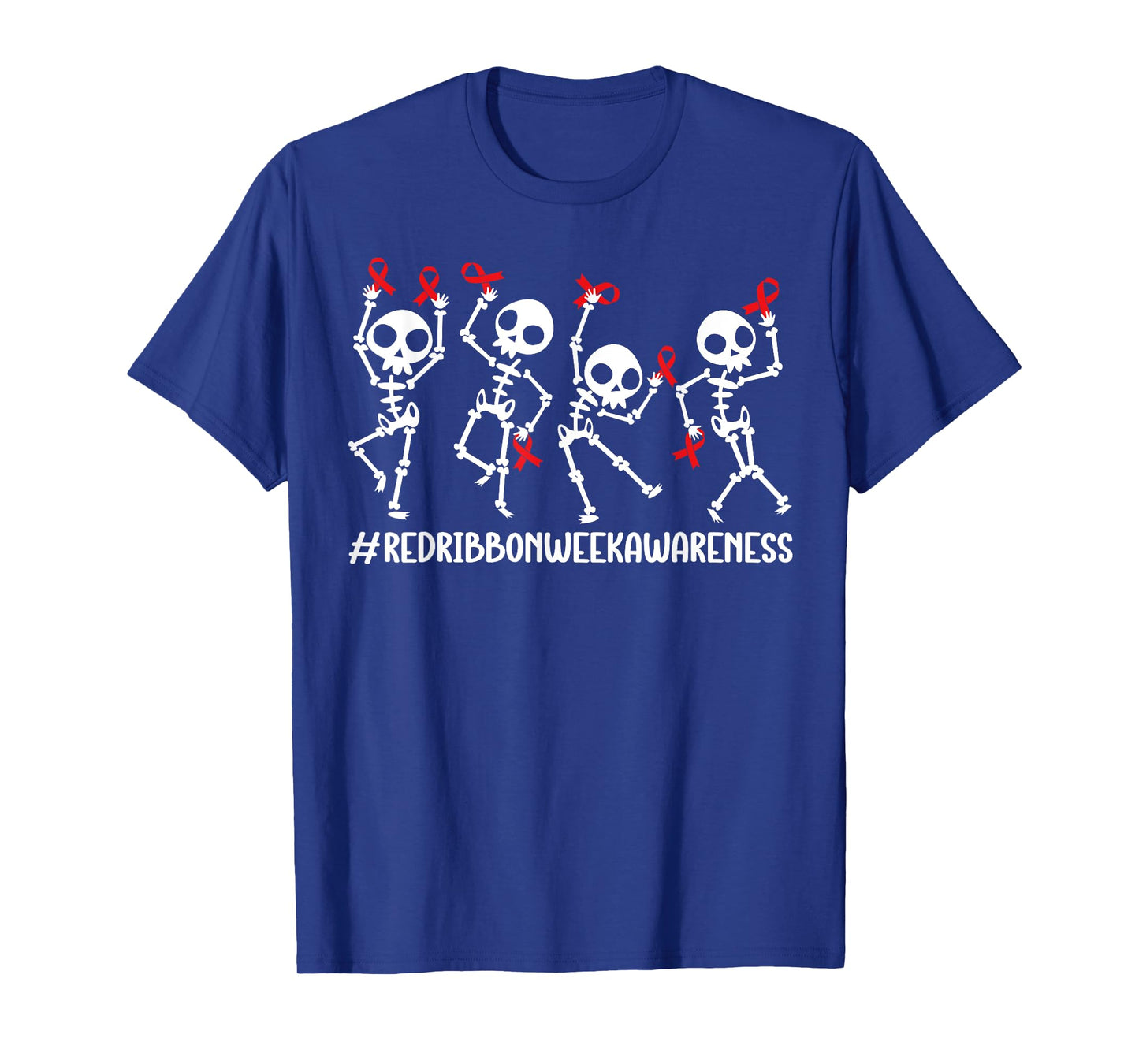 Red Ribbon week Awareness Skeleton Halloween Women Men Kids T-Shirt