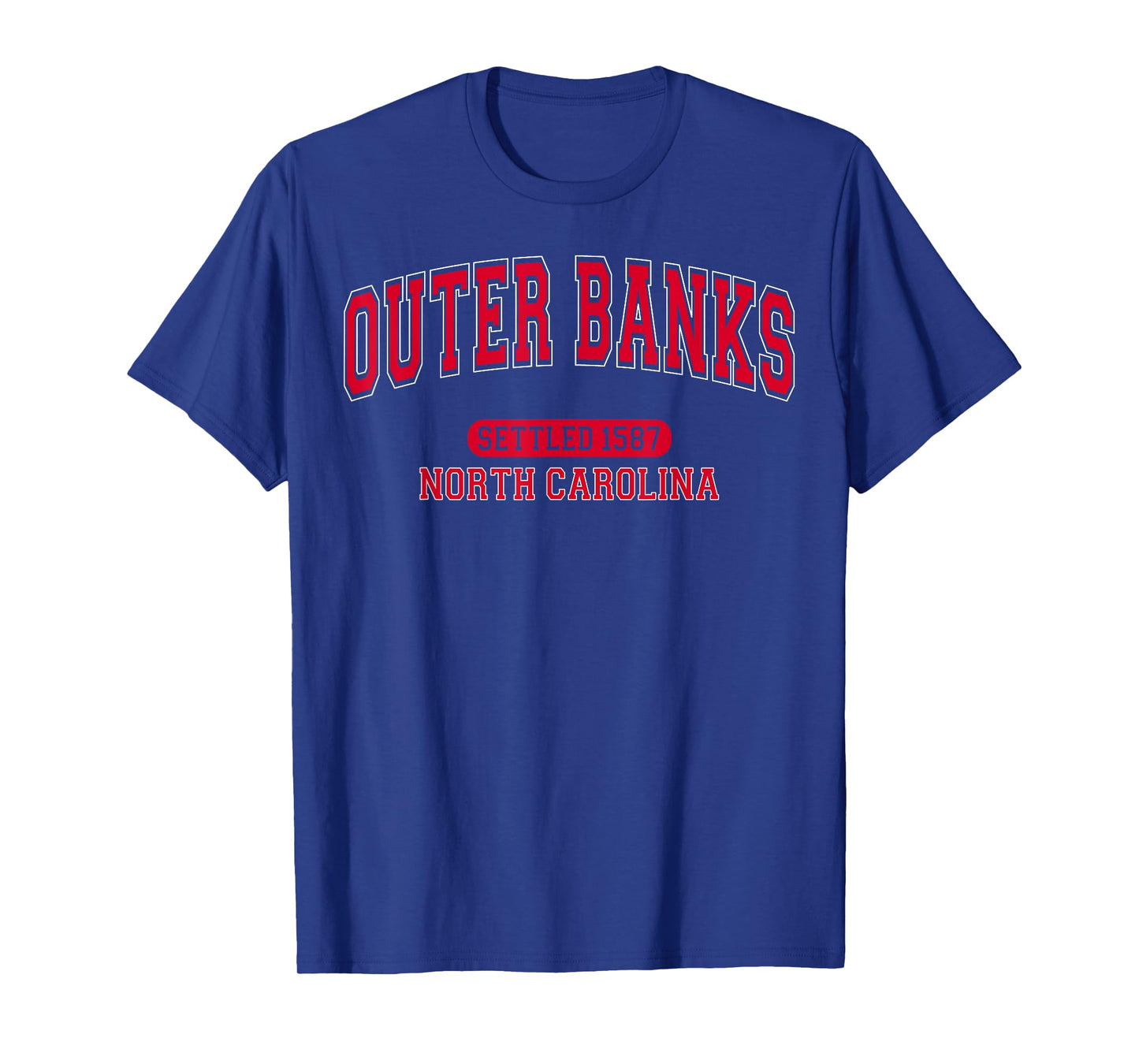 Outer Banks North Carolina Settled 1587 Arched Varsity Red T-Shirt