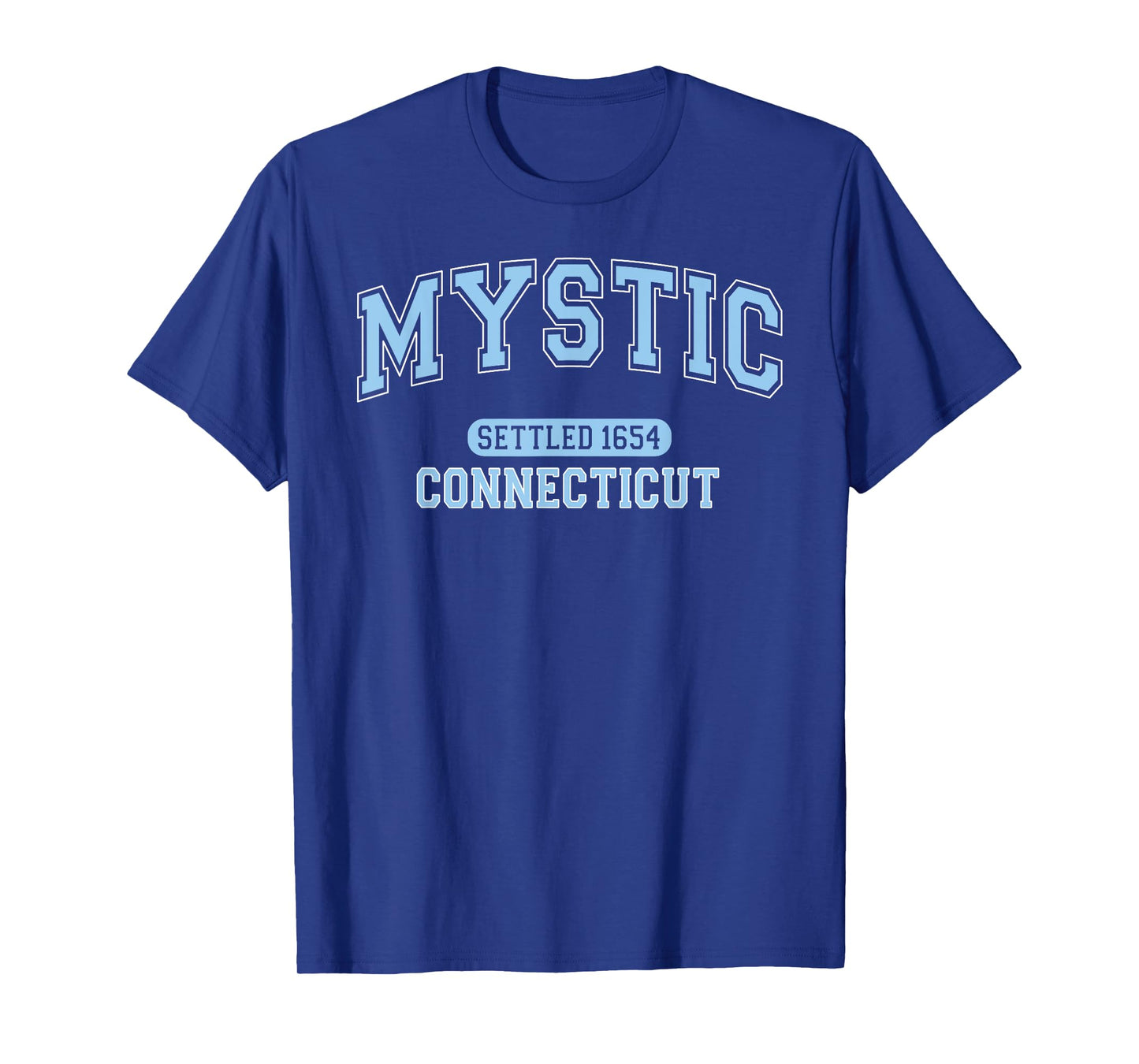 Mystic Connecticut Settled 1654 Vintage Arched Pale Blue T-Shirt