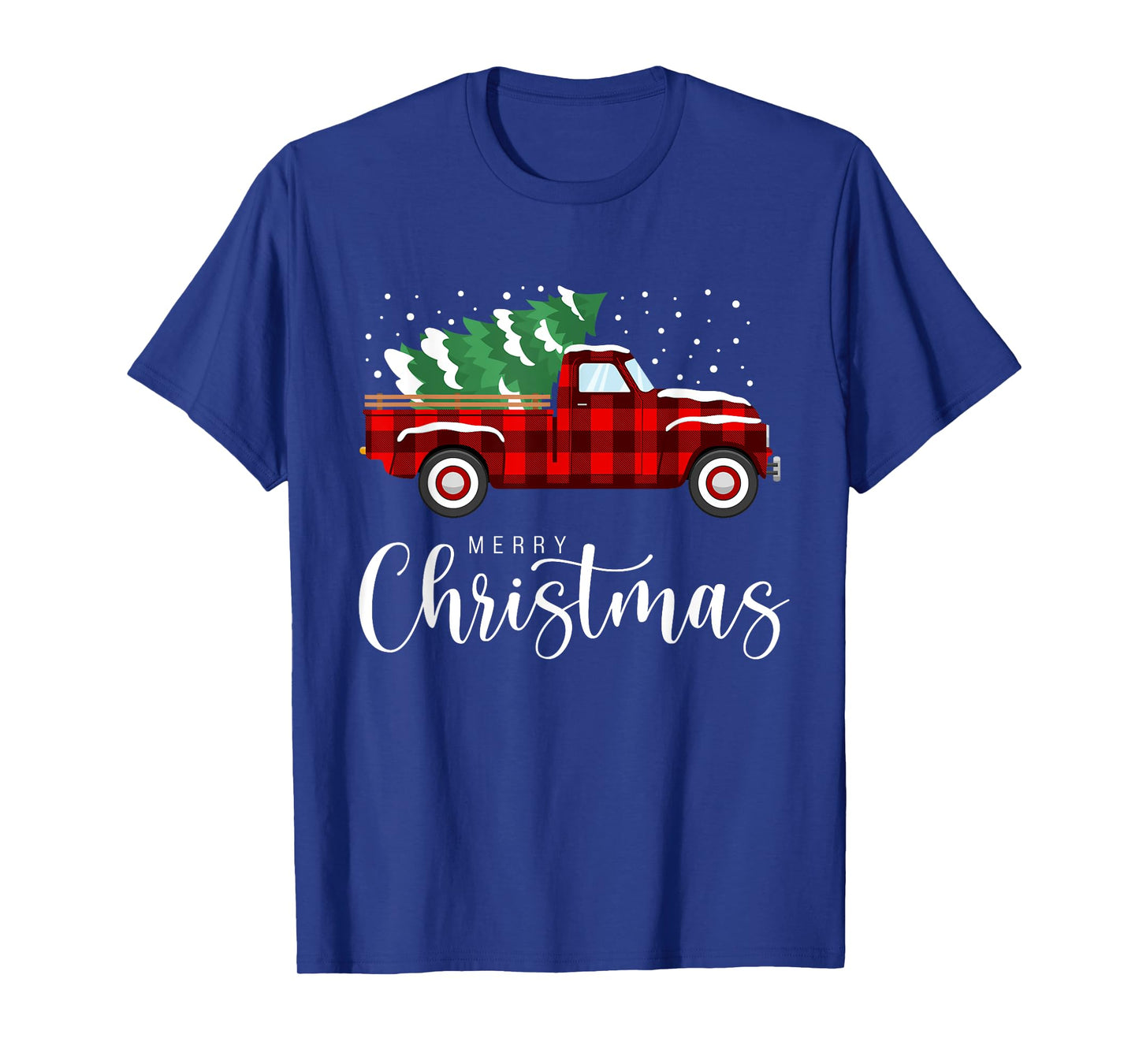 Merry Christmas Red Truck Buffalo Plaid Xmas Retro Vintage T-Shirt