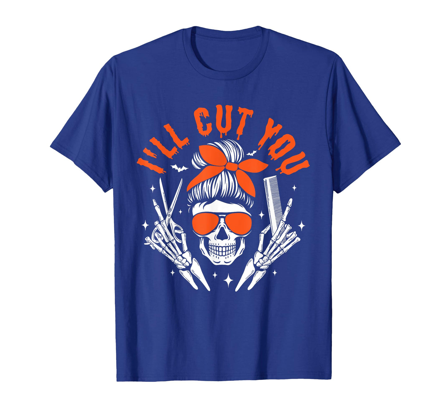 Messy Bun Skull Hairdresser I'll Cut You Halloween Stylist T-Shirt