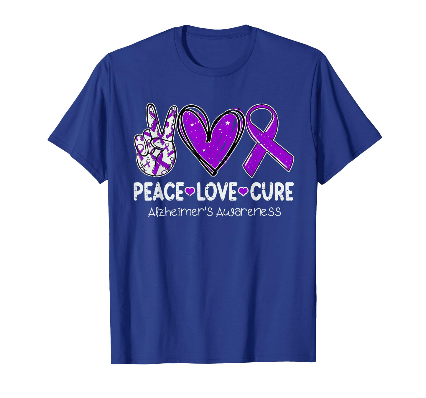 Peace Love Cure Alzheimer's Awareness Ribbon Purple Dementia T-Shirt