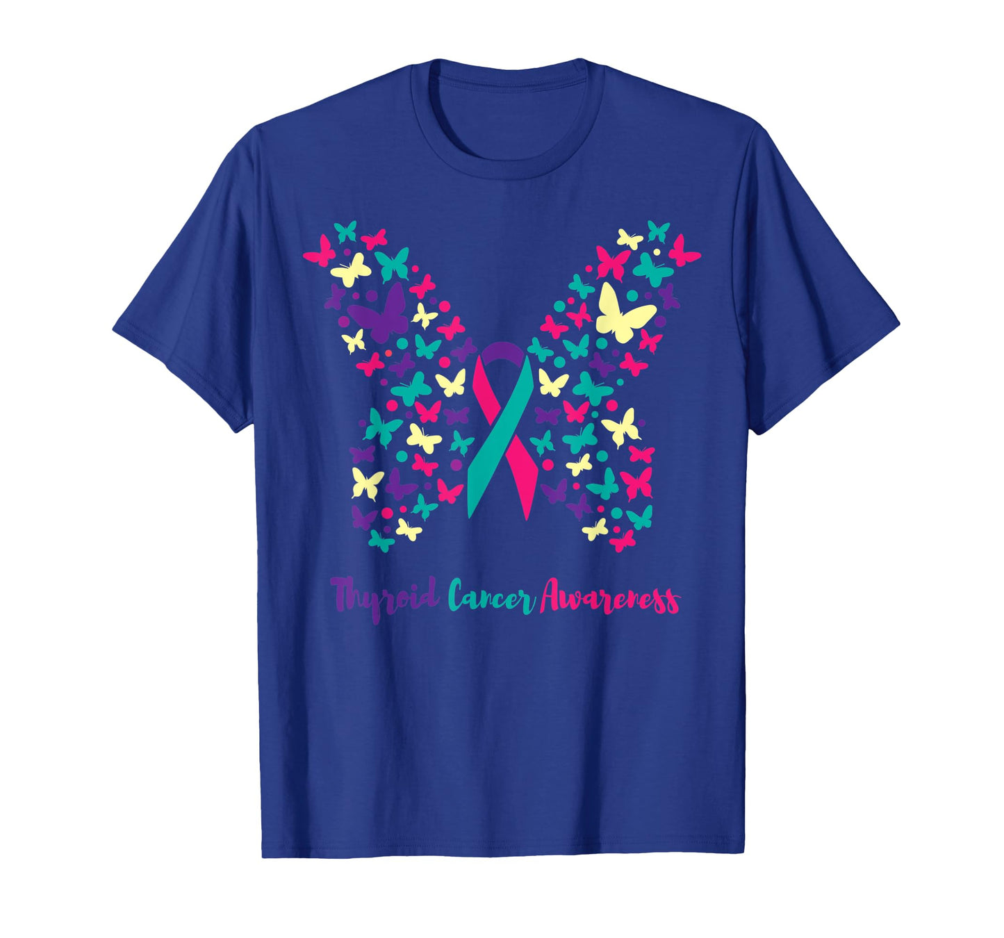 Thyroid Cancer Awareness Shirt, Butterfly Teal, Pink, Purple T-Shirt