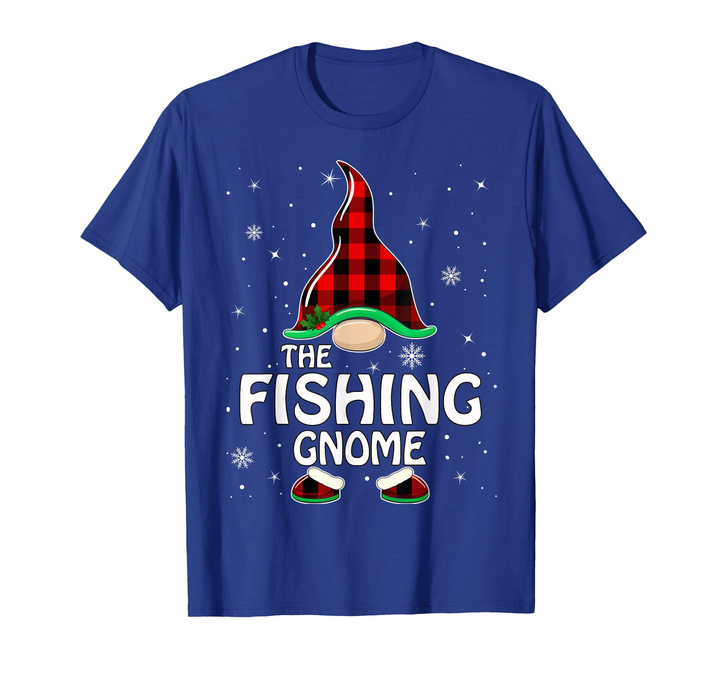 Fishing Gnome Buffalo Plaid Matching Family Christmas Pajama T-Shirt