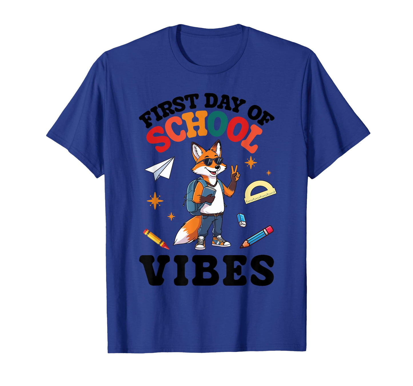 Fox Student With Peace Sign Books First Day Of School Vibes T-Shirt