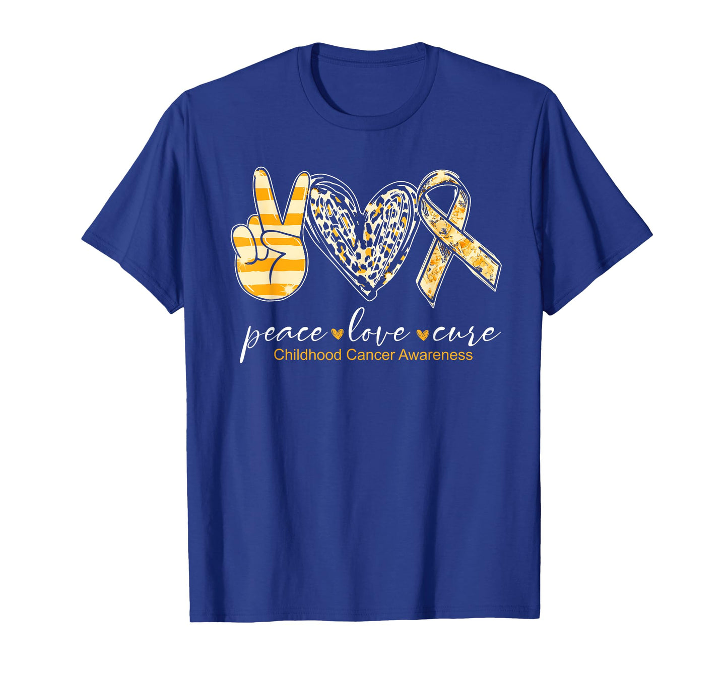 Peace Love Cure Gold Heart Ribbon Childhood Cancer Awareness T-Shirt