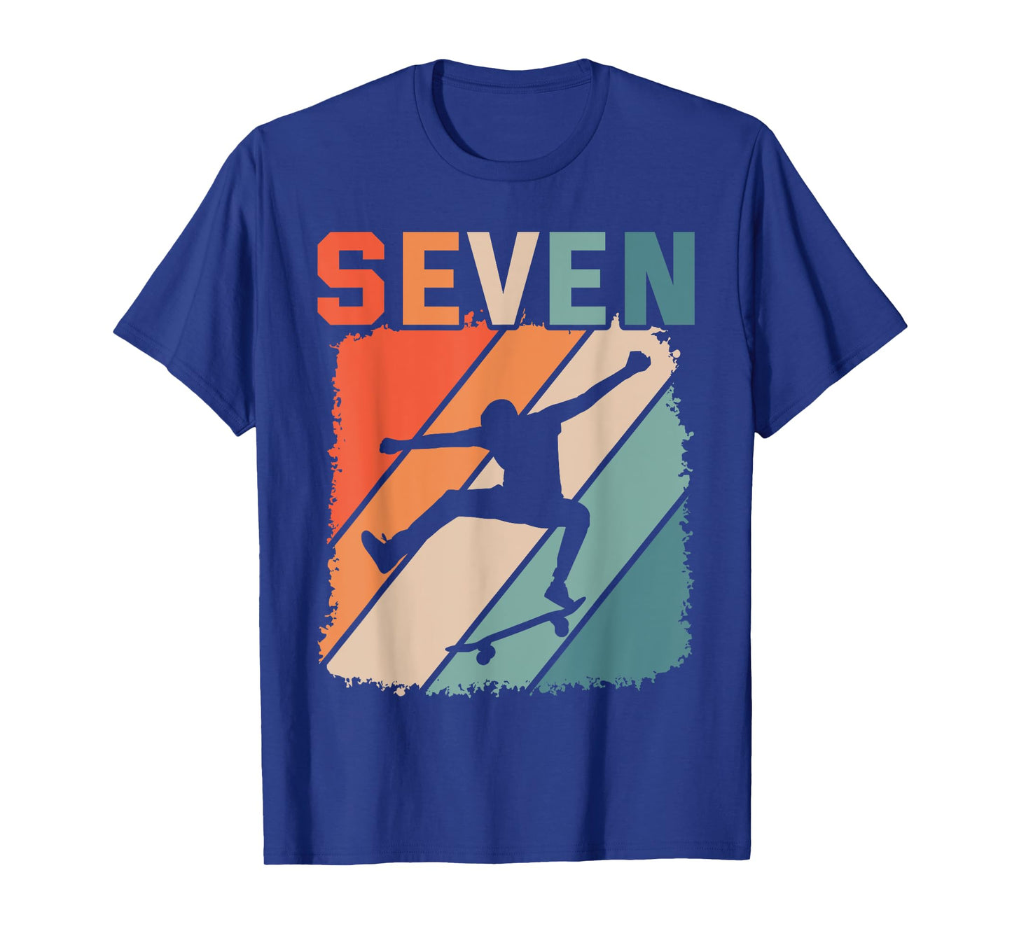 7th Birthday Retro Skateboard Skater Boys Kids 7 Years Old T-Shirt