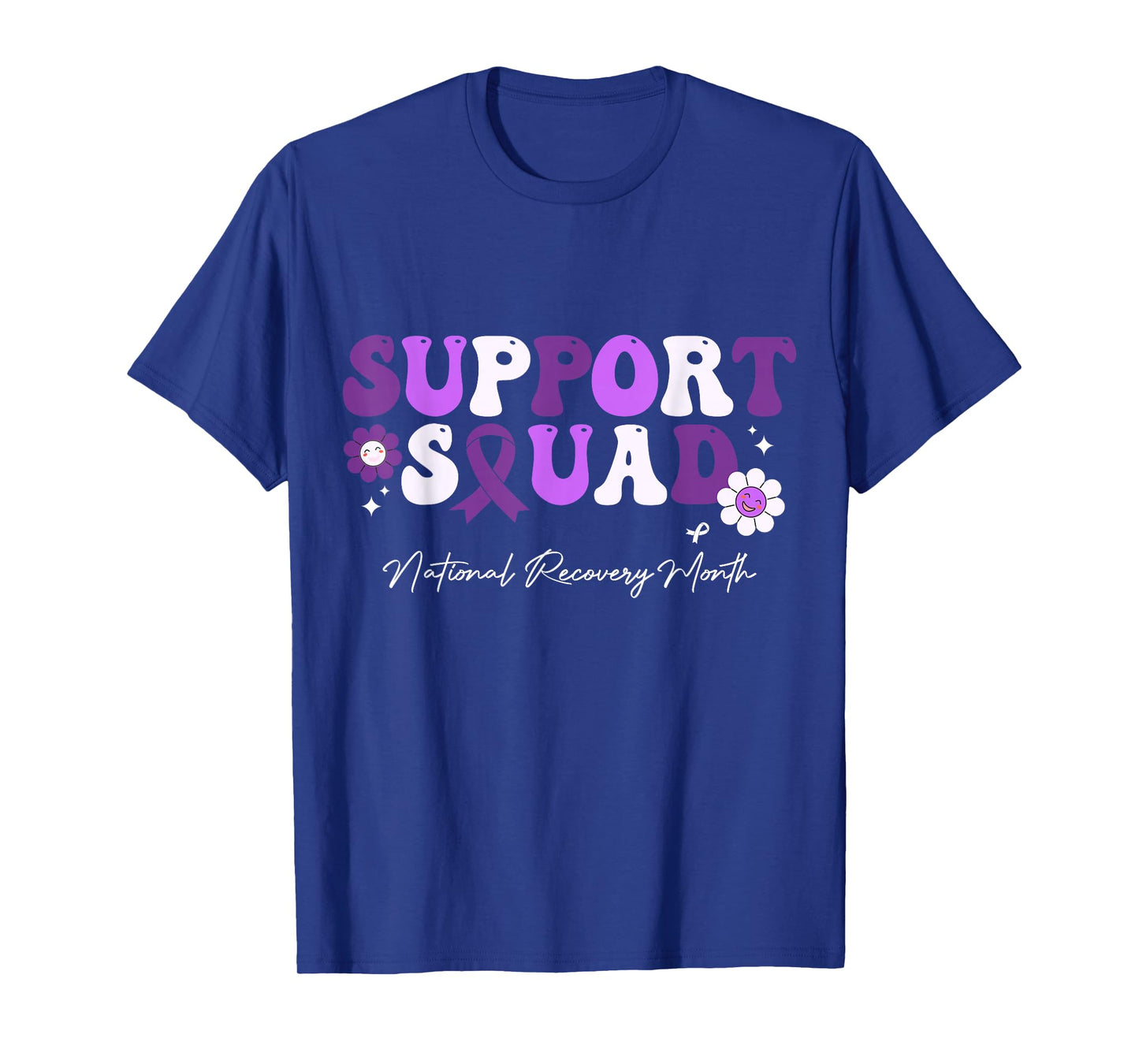 Groovy Support Squad National Recovery Month White Ribbon T-Shirt